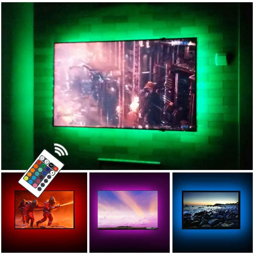USB TV Backlight LED Strip Lights Kit for 24 to 60 inches Smart TV Sony LG Monitor, HDTV Wall Mount Stand Work Space Gaming Room Decor, LED Bias Ambient Mood Lighting