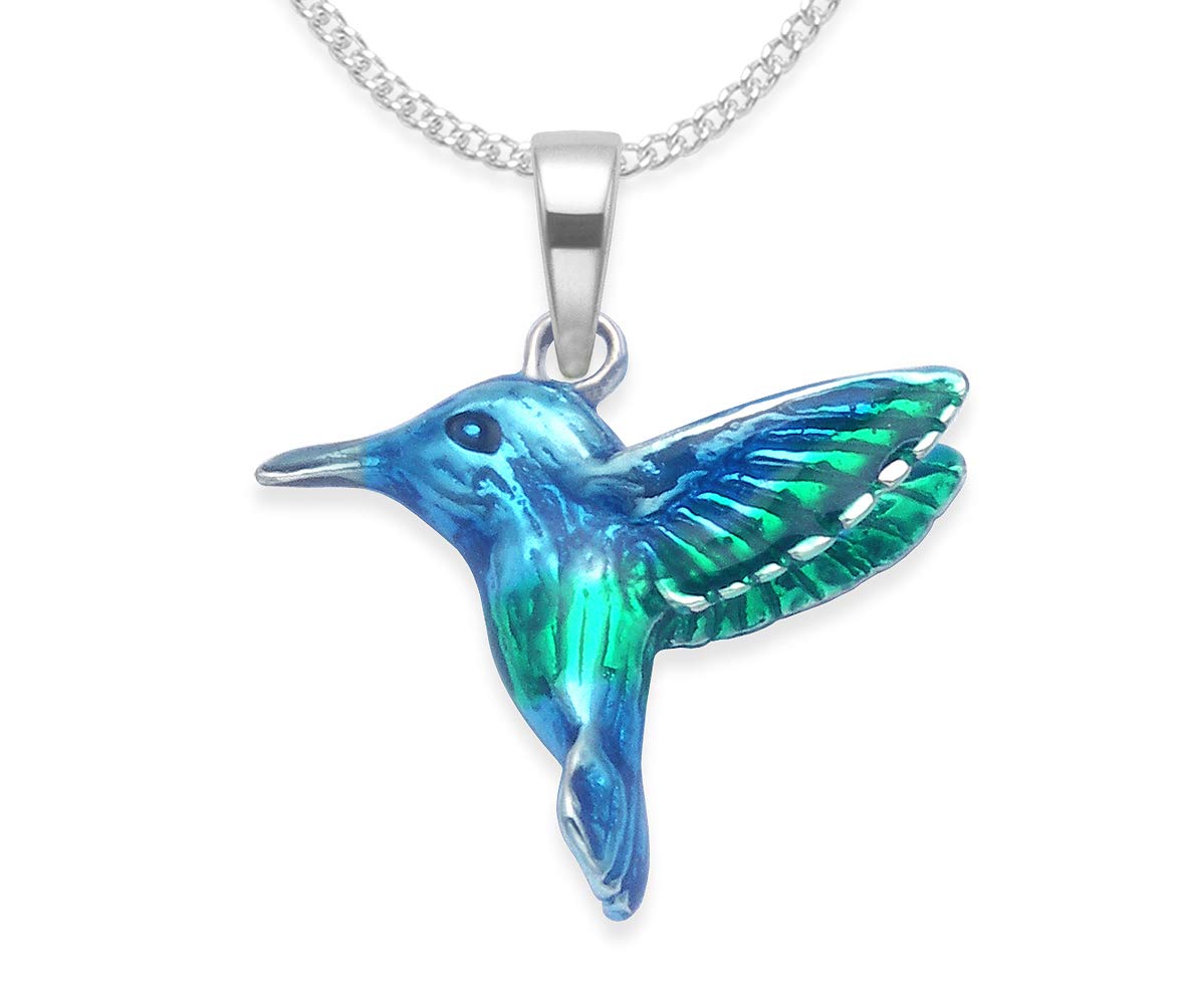Heather Needham Sterling Silver Kingfisher Necklace on 16" silver chain - Solid - double sided beautifully enamelled in blue & green - SIZE: SMALL: 17mm x 16mm - weight 2.3gms.Gift boxed 8350/16