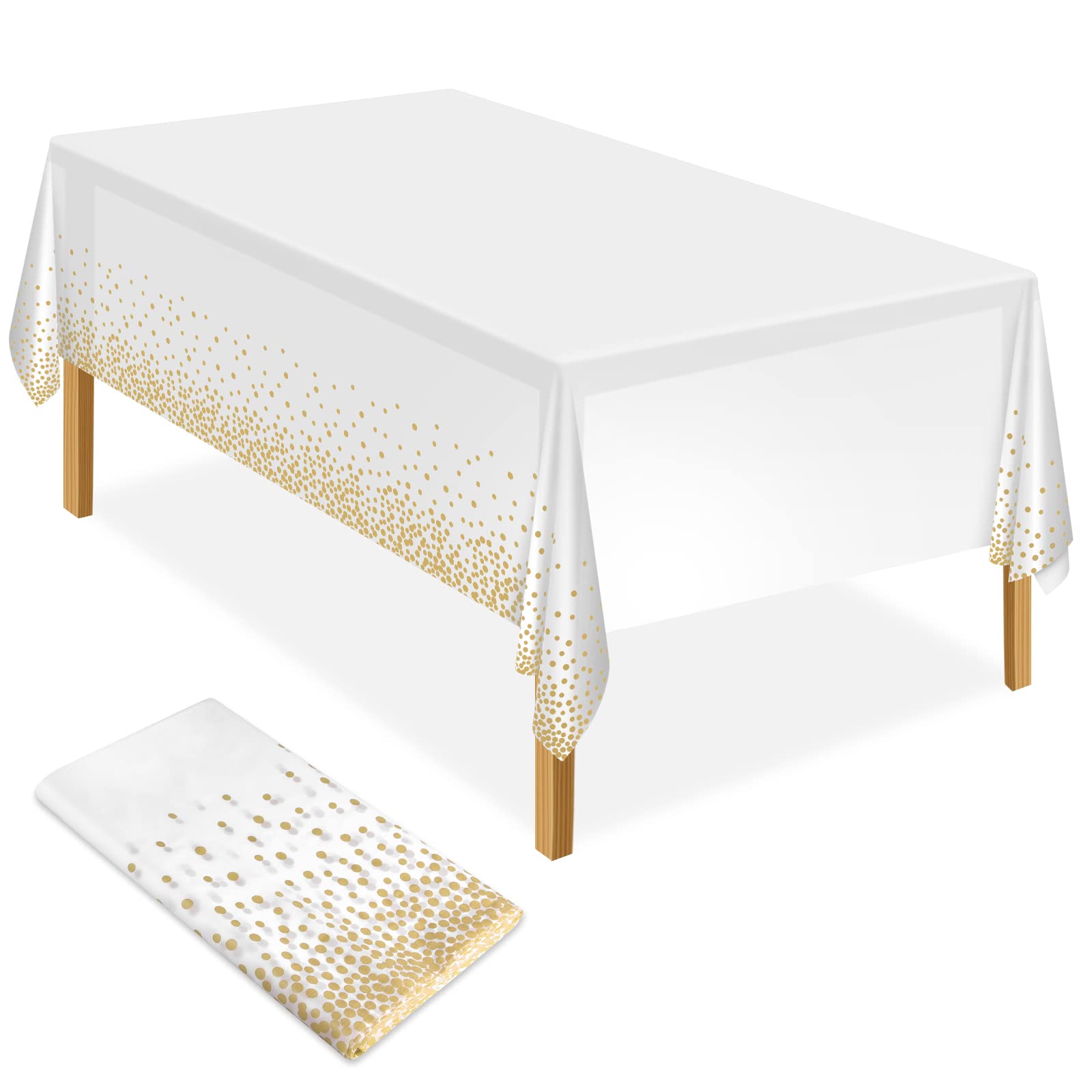 ELECLAND White and Gold Party Tablecloth Plastic Tablecloth 137x274cm Gold Dot Confetti Table Cover Rectangular Party Table Cover for Picnic, Baby Shower, Halloween, Christmas, Birthday Decorations