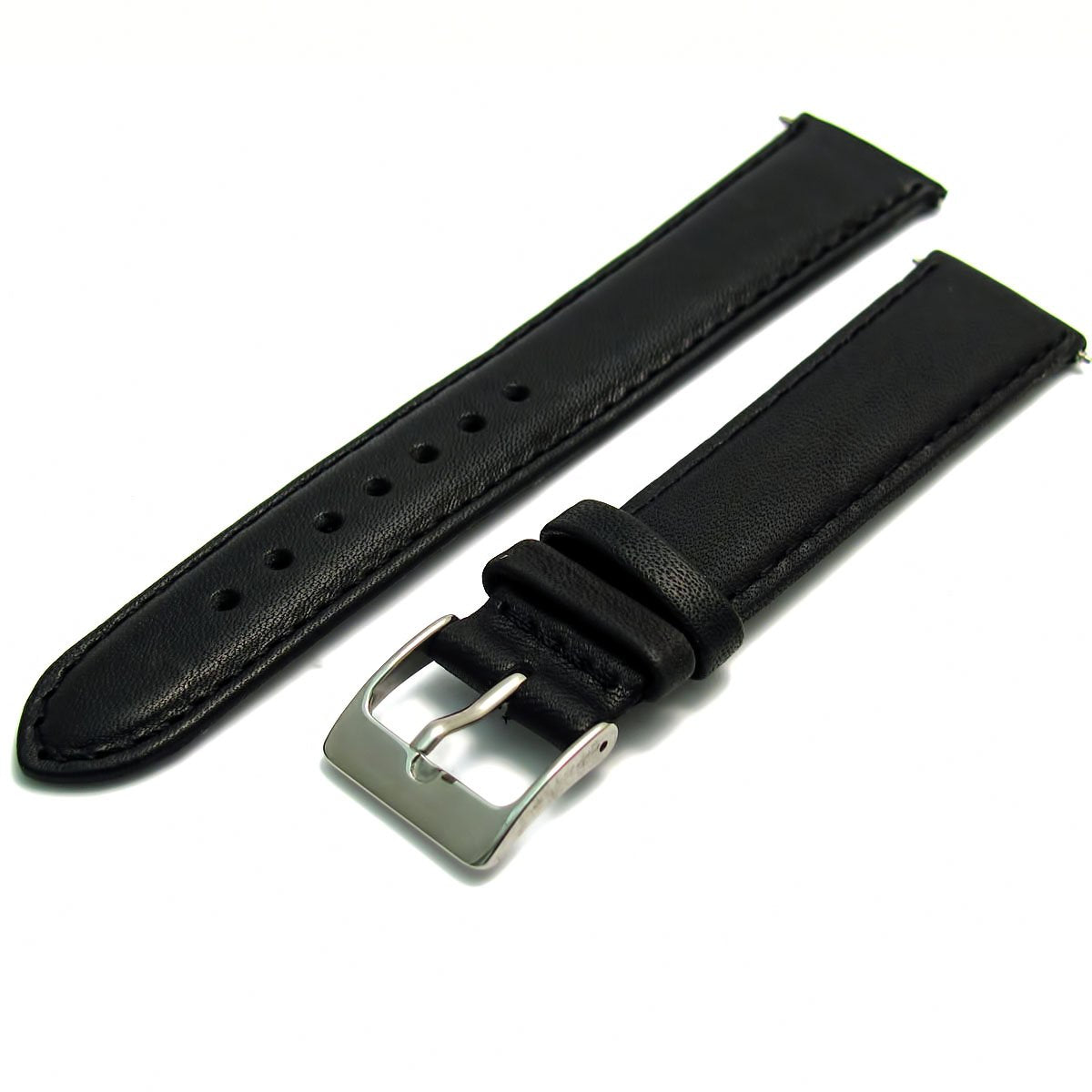 Soft Genuine Leather Watch Strap Band 18mm Black Chrome (Silver Colour) Buckle …