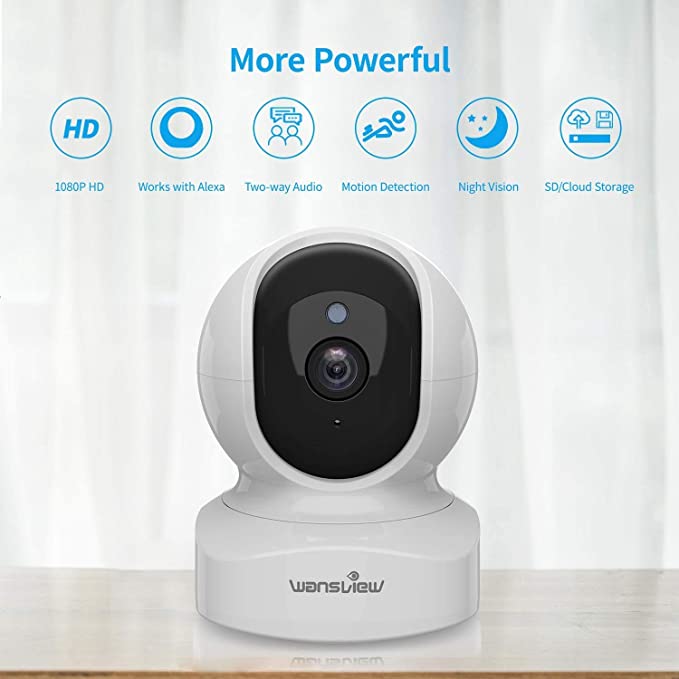 wansview WiFi IP Camera, 1080P Wireless Home Security Camera Q5 for Baby, Elder, Pet Camera Monitor with Motion Detection 2-Way Audio Night Vision Pan Tilt Zoom, Works with Alexa (White)