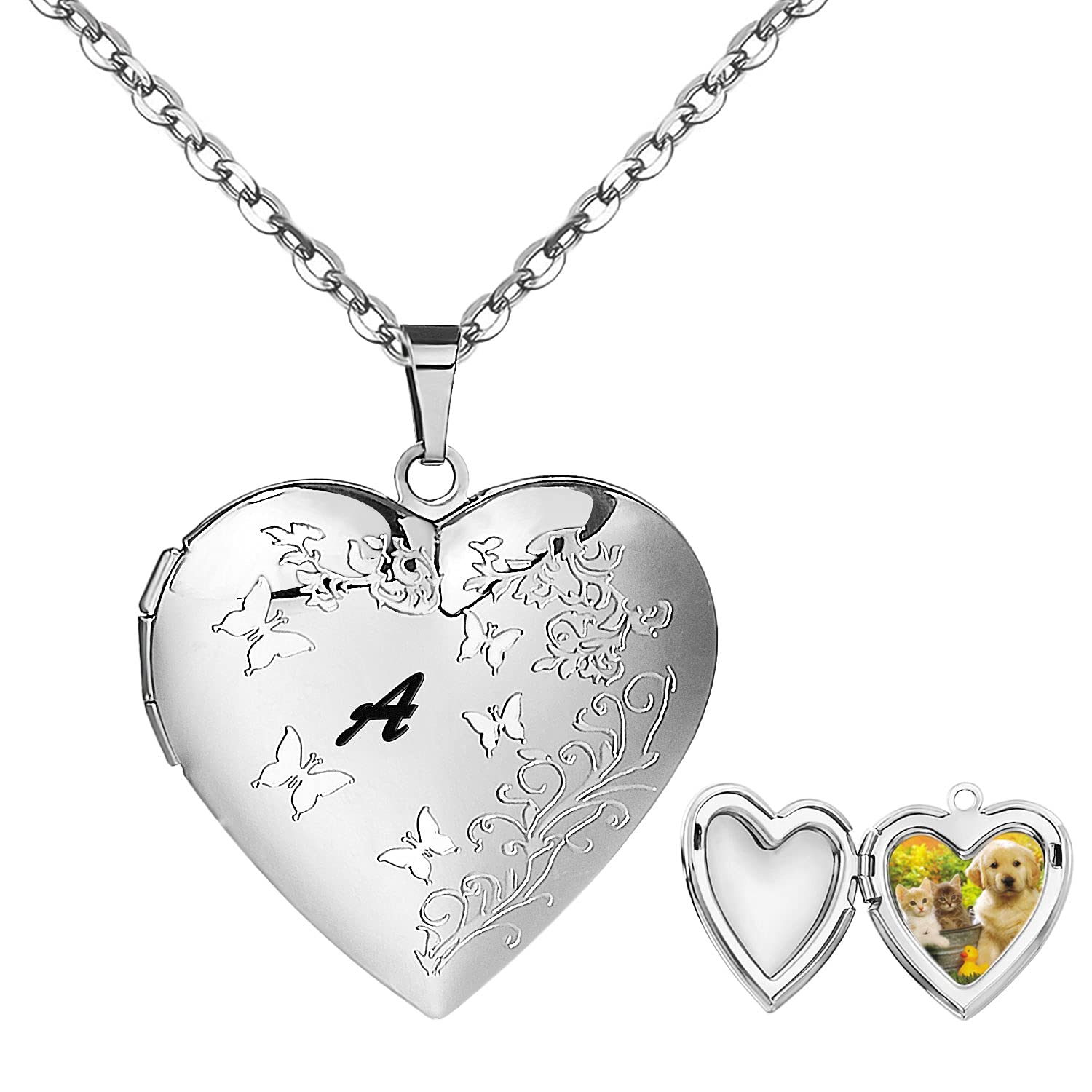 AMATOLOVE Heart Butterfly Locket Necklace for Pictures Women Girls Initial Letter A-Z Photo Lockets Necklaces Birthday Anniversary Jewellery Thank You Gift
