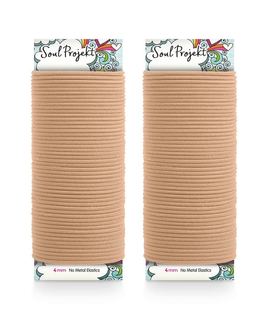 Soul Projekt Blonde Hair Bands 100 Pack 4mm No Metal Hair Bobbles No Damage Elastic Hair Ties For Buns, Ponytails, Plaits