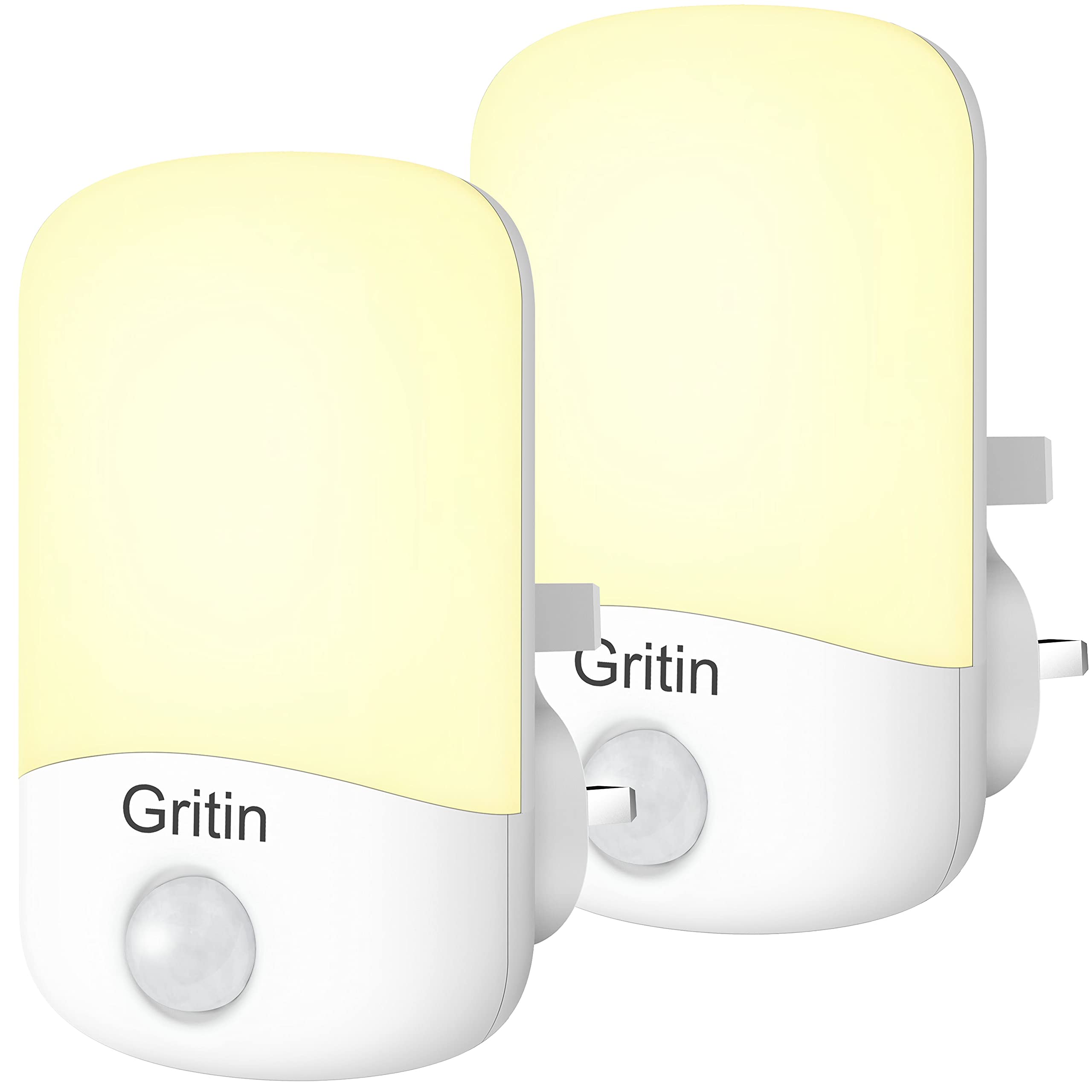 Gritin LED Night Light, [2 Pack] Sleep-friendly Night Lights Plug in Walls with Dusk to Dawn Photocell Sensor, Energy Saving, Warm White Night Lighting for Kid's Room, Bedroom, Hallway, Stair etc.