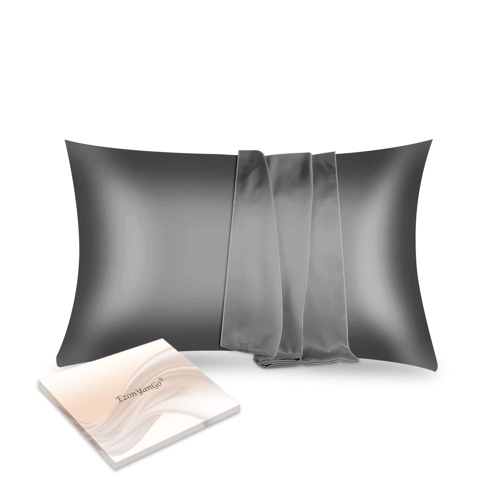 EzonYanGo 100% Mulberry Silk Pillowcase for Hair and Skin Health, Hypoallergenic, 19 Momme Silk Pillow Cases with Breathable, Not Silp and Hidden Zipper (Standard Size 20"X26", Dark Grey)