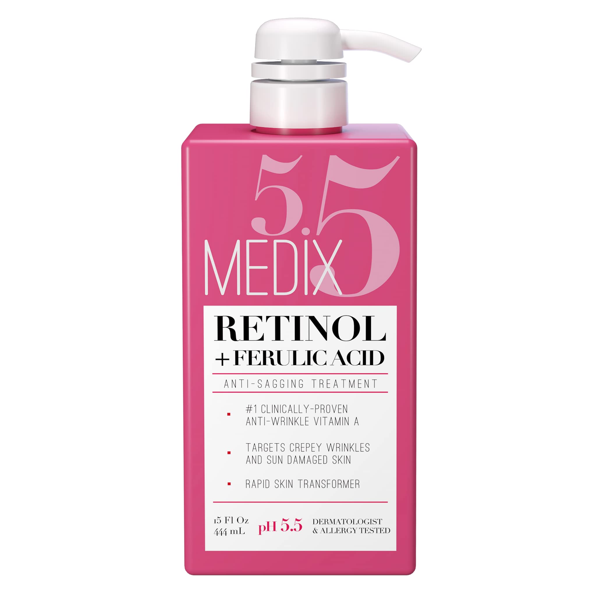 Medix 5.5 Retinol Cream with Ferulic Acid Anti-Sagging Treatment. Targets Crepey Wrinkles and Sun Damaged Skin. Anti-Aging Cream Infused With Black Tea, Aloe Vera, And Chamomile (15oz)