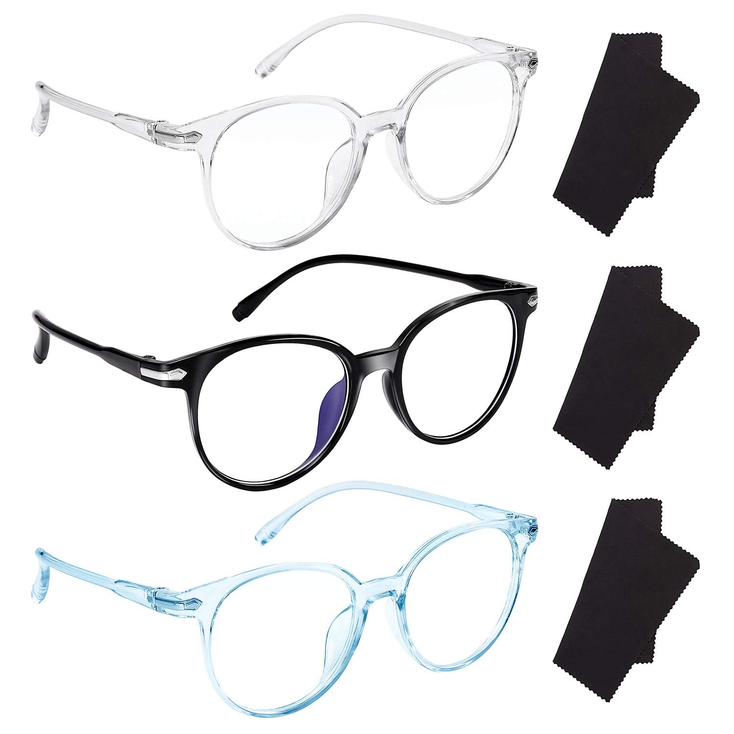 URATOT 3 Pack Blue Light Blocking Glasses Anti-Blue Computer Reading Glasses Retro Clear Lens Anti Eyestrain Eyeglasses for Women or Men