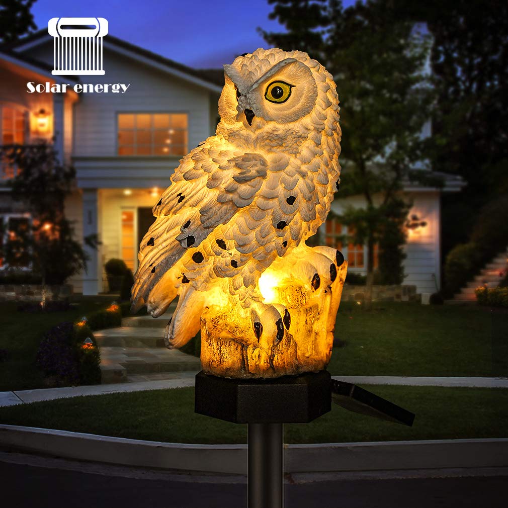 Owl Shape Light LED Solar Garden Light Owl Lawn Lamp Waterproof Solar Led Lights Outdoor Lighting Night Light Decorative Home Garden (White)