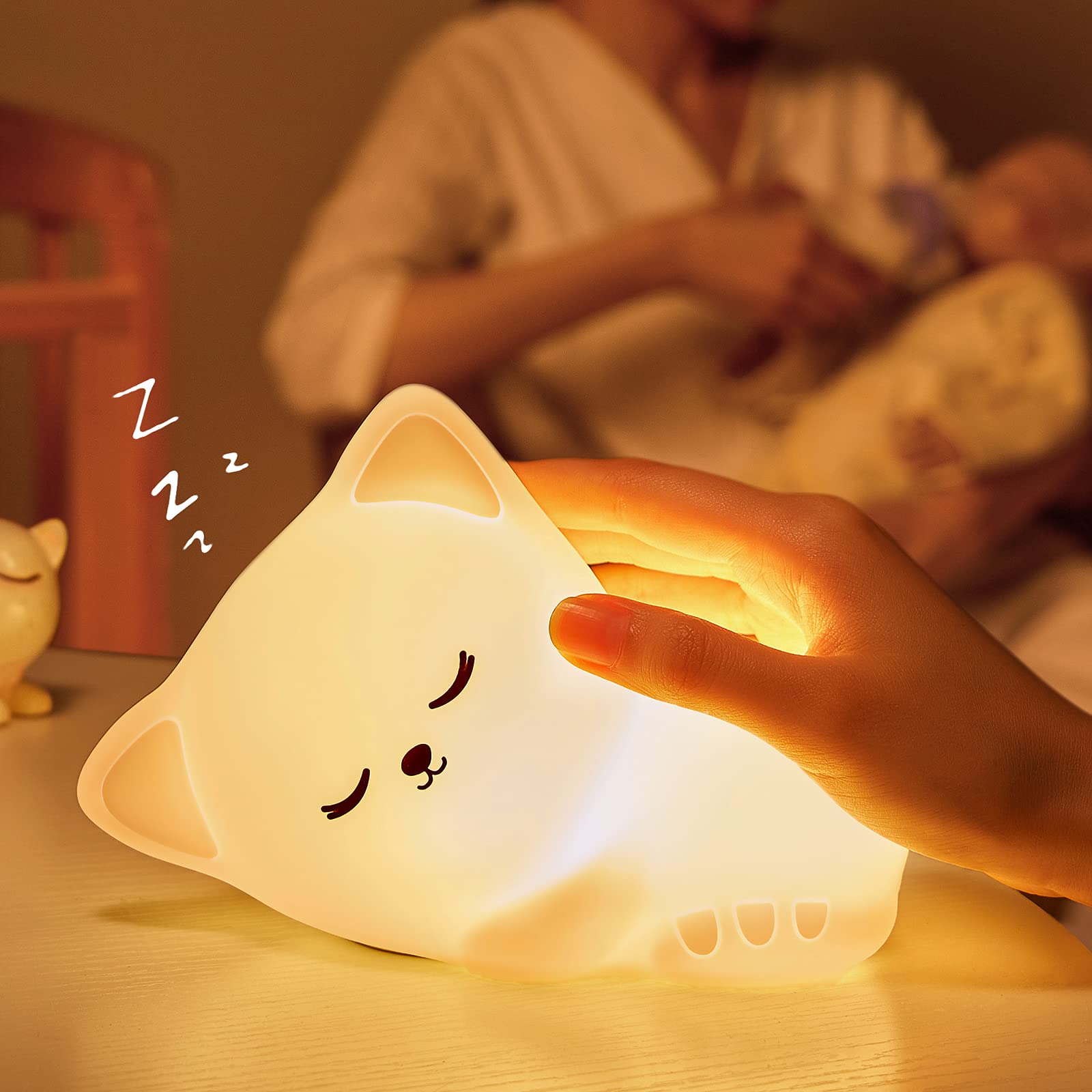 Cute Cat Night Light Kids, 7 Colour Changing Baby Night Lights, Help Sleep Bedside Lamps, Rechargeable Protable Nightlight for Childrens Nursery Toddler Newborn Babies Girl Kawaii Room Decor Gifts