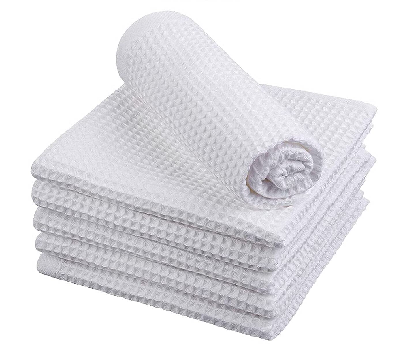 Linen Home Extra Large Tea Towel Pack of 6 Waffle Towels Set 50 X 70CM Cotton Bar Teatowels Sets Kitchen Waffle weave Glass Cleaning Dish Cloths Catering Linen (White, Pack of 6)