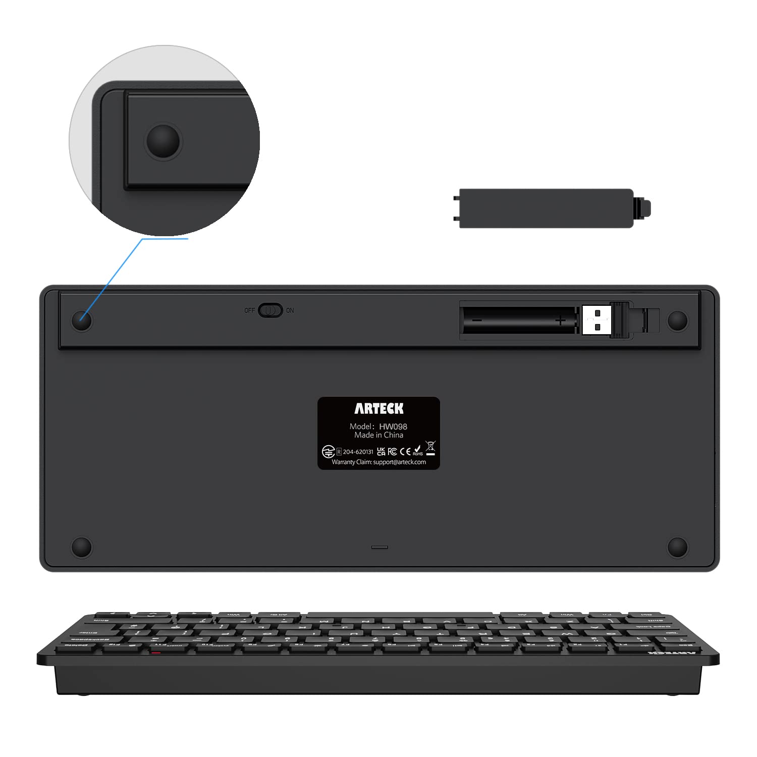 Arteck 2.4G Wireless Keyboard Ultra Slim and Compact Keyboard with Media Hotkeys for Computer Desktop PC Laptop Surface Smart TV and Windows 11/10/8/7, Black