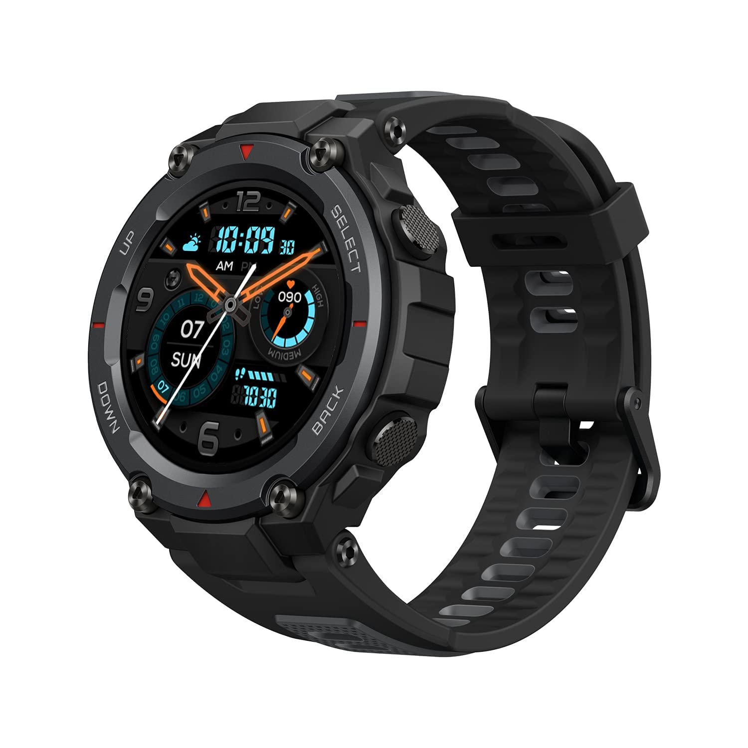 Amazfit T Rex Pro Smartwatch Fitness Watch with Heart Rate, Sleep, SpO2 Monitor, Sports Watch with over 100 Sports Modes, 10 ATM Waterproof, 18 Day Battery Life, GPS, Black