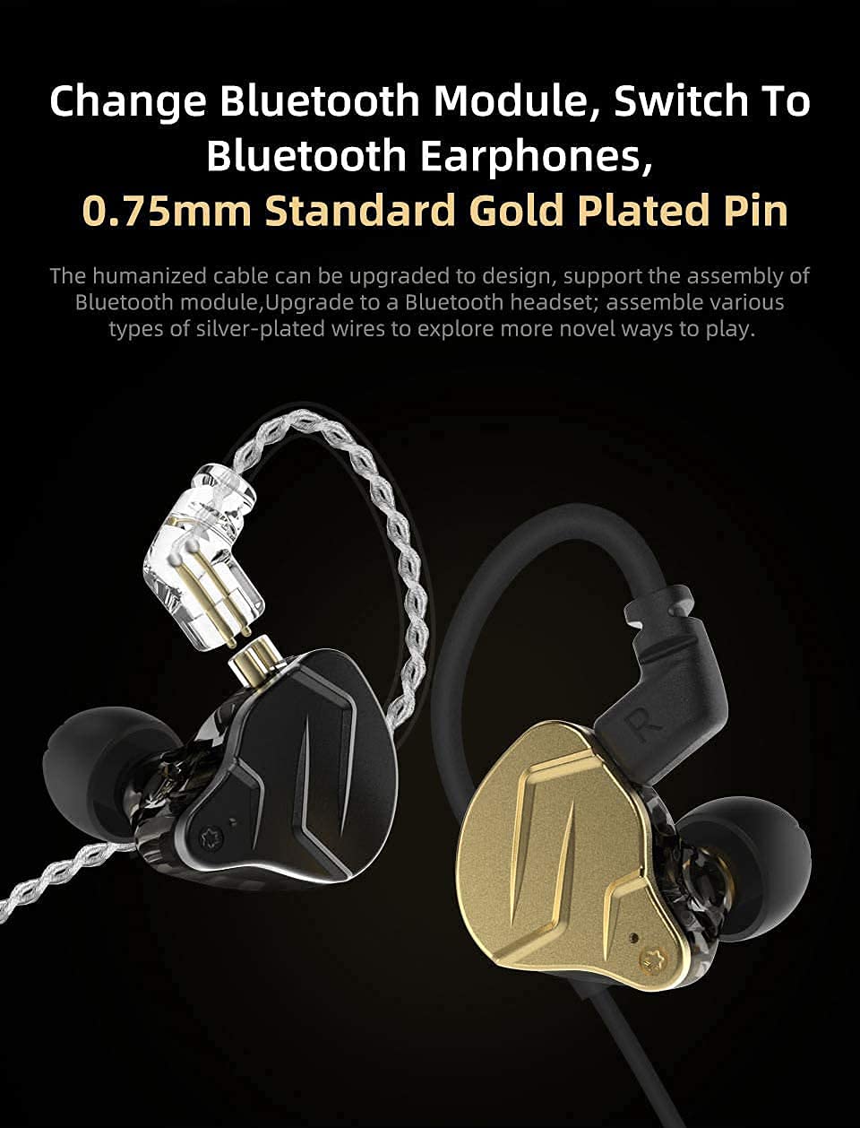 KZ ZSN Pro X 1BA 1DD in Ear Earphone, KZ Earbuds in Ear Monitor Headphone with Detachable 0.75mm 2 pin Cable (Black, No mic)