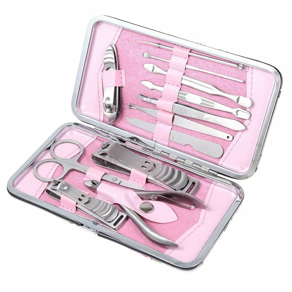 ROHANS 12 Pc Nail Clippers Manicure Set Grooming Kit for Thick Nails Cuticle Remover Toe Nail Toenail Care Cutter Pedicure Travel Tool Kit Set Men Women