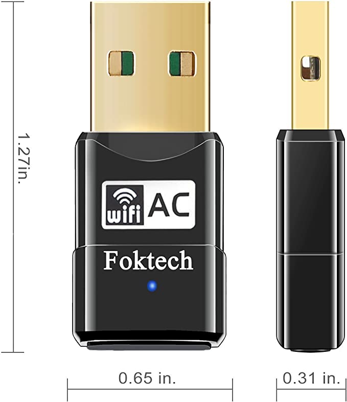 Foktech Wifi Dongle, AC600 802.11ac Dual Band 5GHz Mini Wireless Network USB Wifi Adapter for PC Desktop Laptop, Support Windows 11/10/8/7/Vista/XP, Mac Os X 10.9-10.15