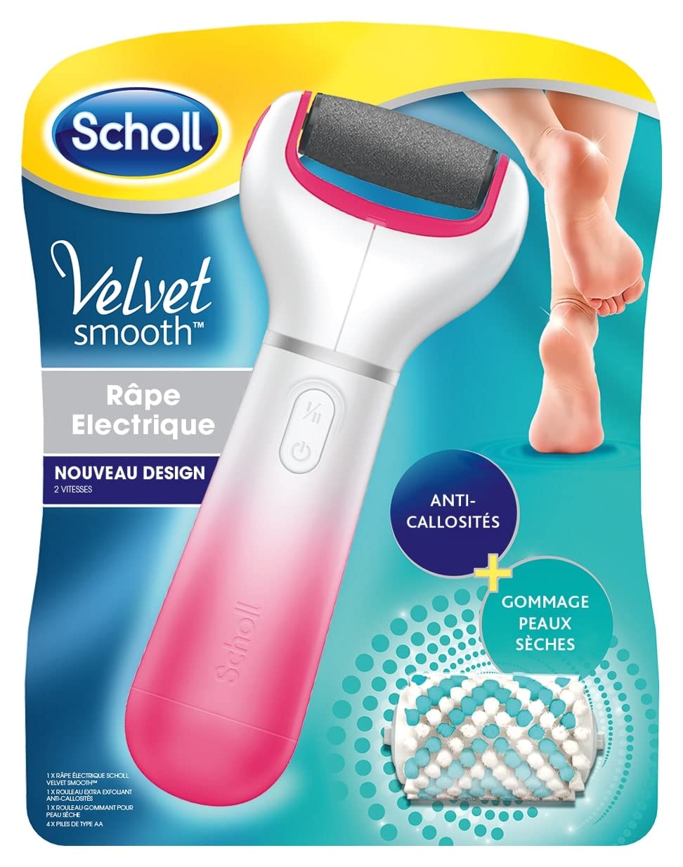 Scholl Velvet Smooth Pedi Electric Foot File Hard Skin Remover, Pink