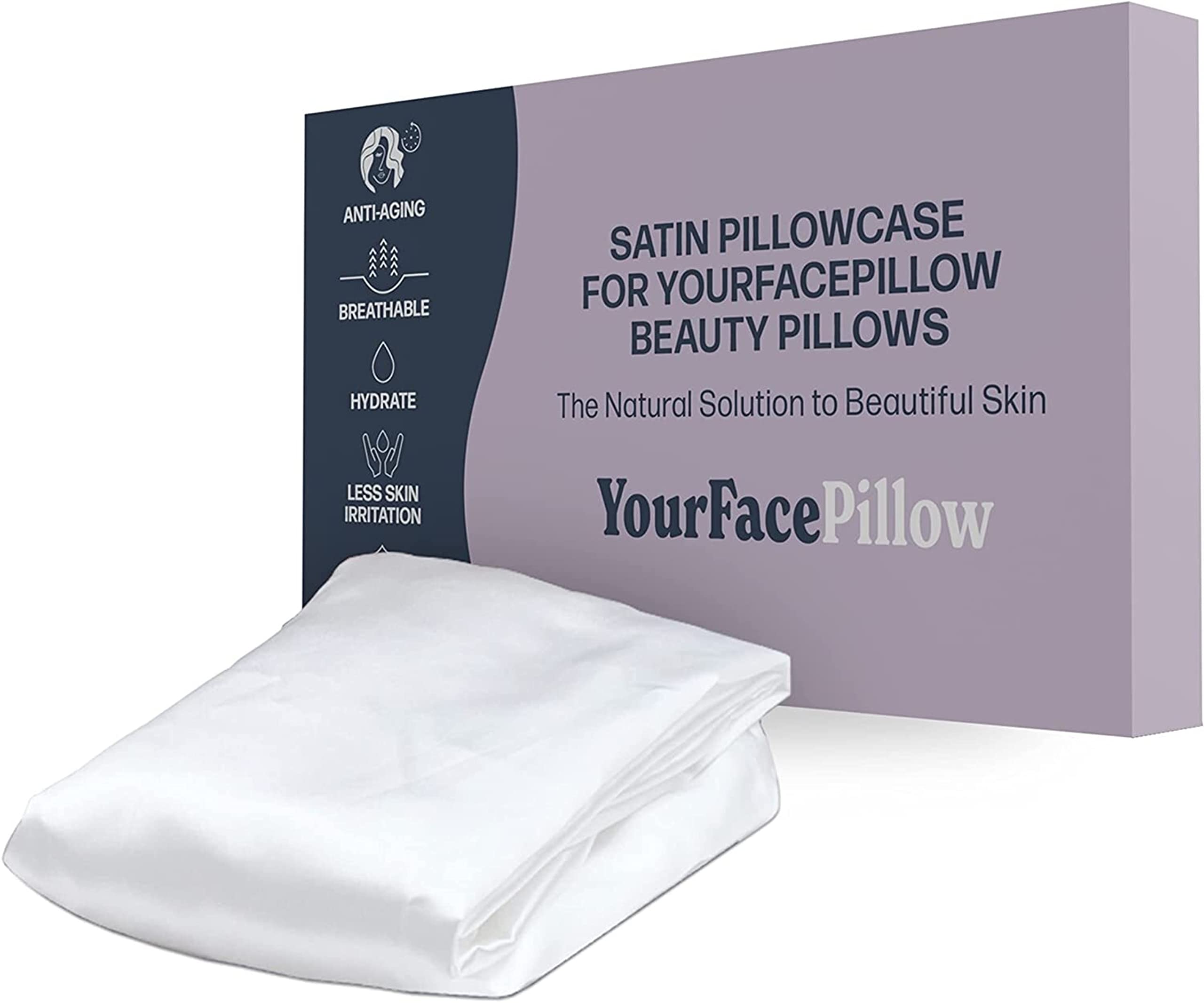 YourFacePillow Satin Pillowcase - Compatible with the YourFacePillow Beauty Pillow - Soft & Cool Satin Pillowcase with Hidden Zipper - Beauty Pillow Sold Separately (Set of 1, White)