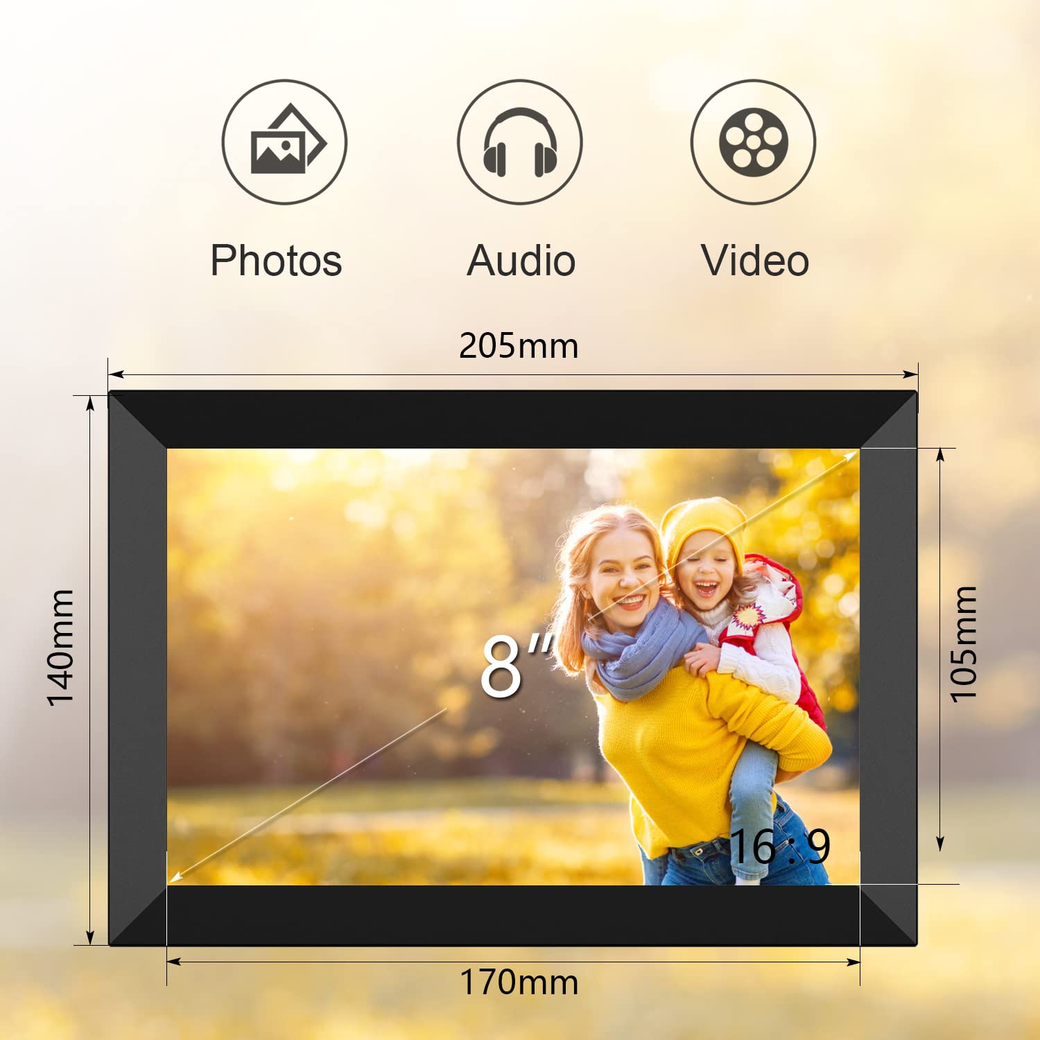 Digital Photo Frames,Newest UI Design YENOCK 8.2 inch 1920 x 1200 FHD High Resolution Full IPS Photo/Music/Video Player Calendar Alarm with Remote Control Digital Picture Frame