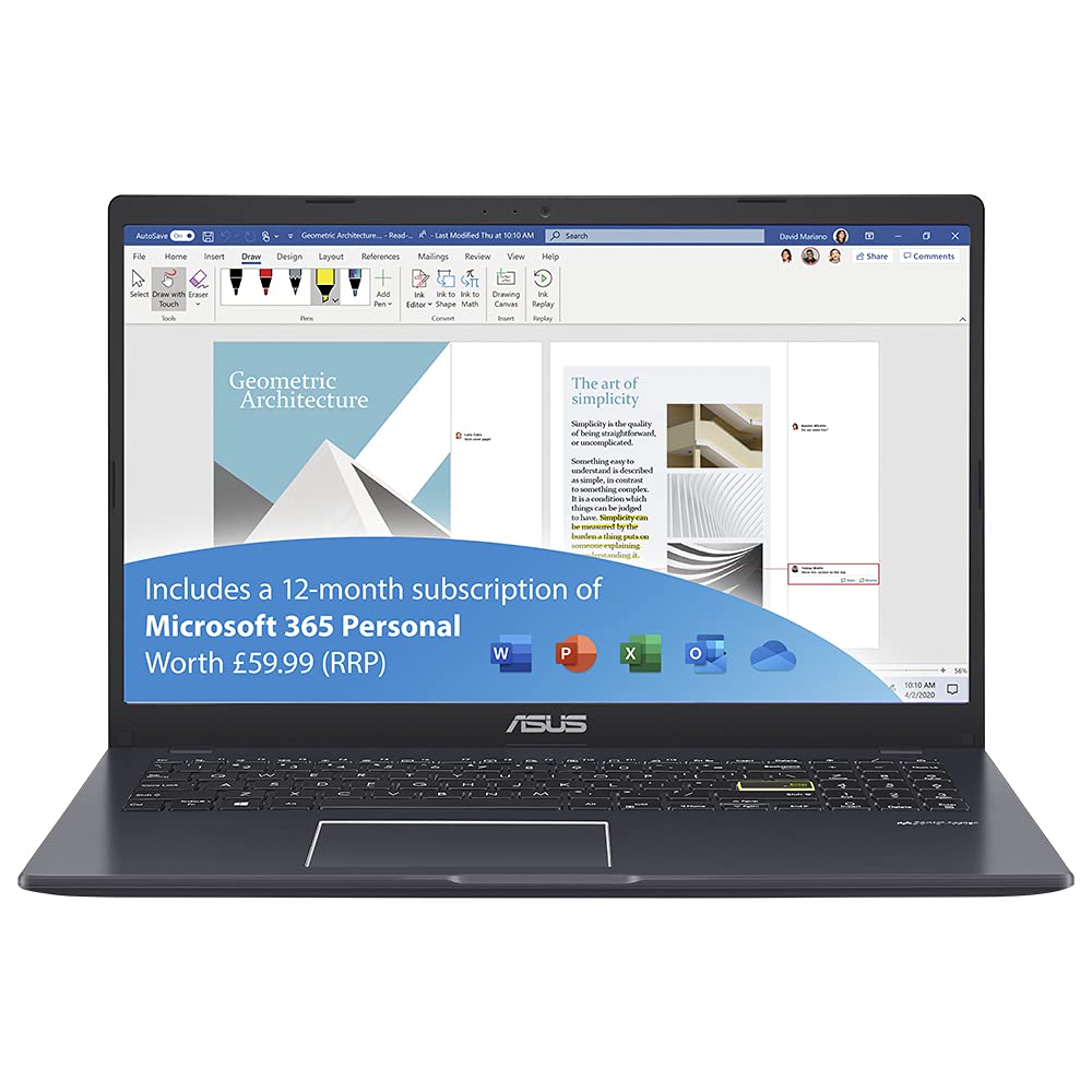 ASUS Vivobook E510MA 15.6-inch Laptop (Intel Celeron N4020, 4GB RAM, 128GB eMMC, Windows 10) Includes 1 Year Microsoft Office 365 Subscription