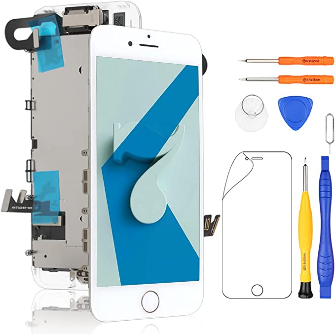 Yodoit for iPhone 7 Screen Replacement White With Front Camera, Earpiece Speaker, Shield plate, LCD Display Touch Digitizer Assembly + Repair Tool, Screen Protector