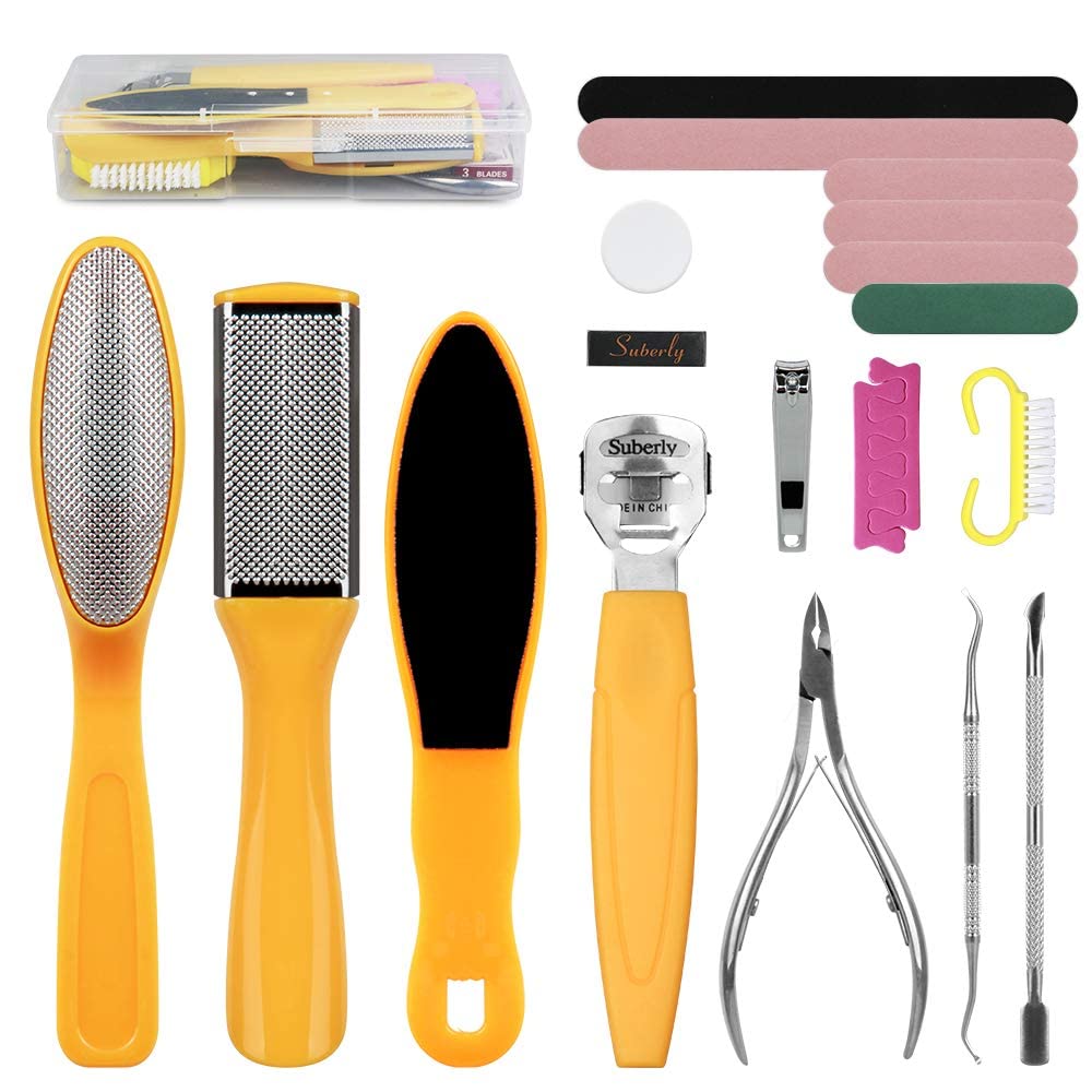 Linkevp 20 in 1 Professional Pedicure Kit Foot File Set Stainless Steel Foot Files for Hard Skin Remover Foot Scrub Foot Scrubber Foot Care Kit Nail File for Wet, Dry Cracked Feet Salon Home