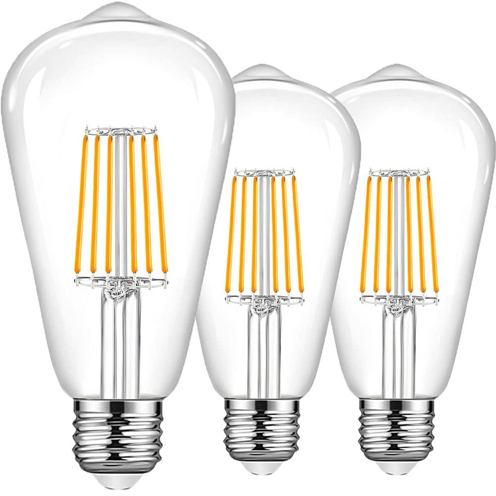 Woowtt Vintage Light Bulb E27, LED Edison Bulbs ST64 Dimmable 6W Screw LED Filament Bulbs, Warm White 2700K, Clear Glass, Pack of 3