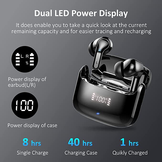 Wireless Earbuds, 2022 Bluetooth 5.3 Headphones in-Ear Wireless Headphones with HD Mic, Wireless Earphones Noise Cancelling Bluetooth Earphones 40H Deep Bass, USB-C, LED Display, IP7 Waterproof Sport