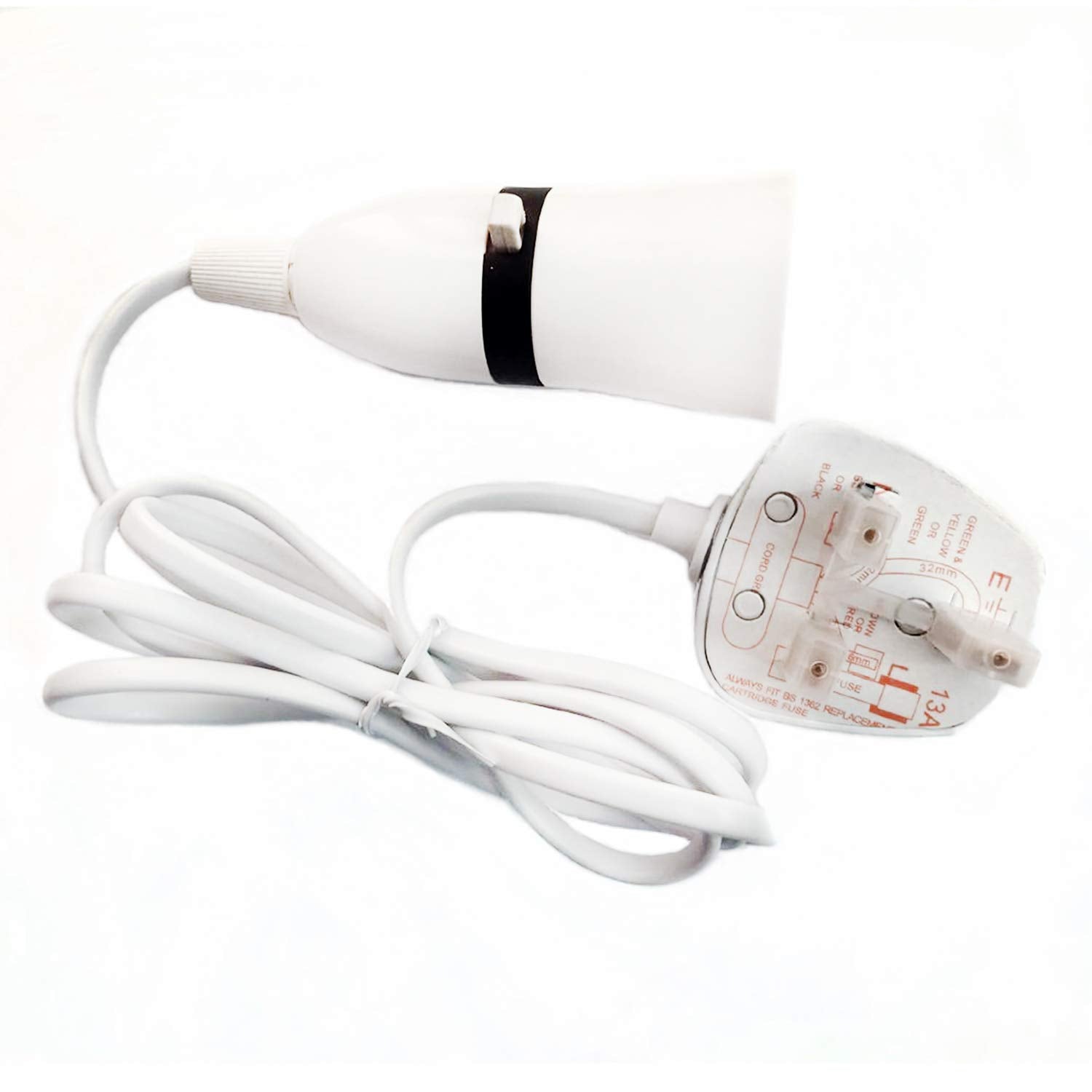 B22 Bayonet Lamp Holder with Cord Switch,Phenolic BS UK Power Cord with 3 pin Fused Plug and 1.5m Wire (White, B22 Socket)