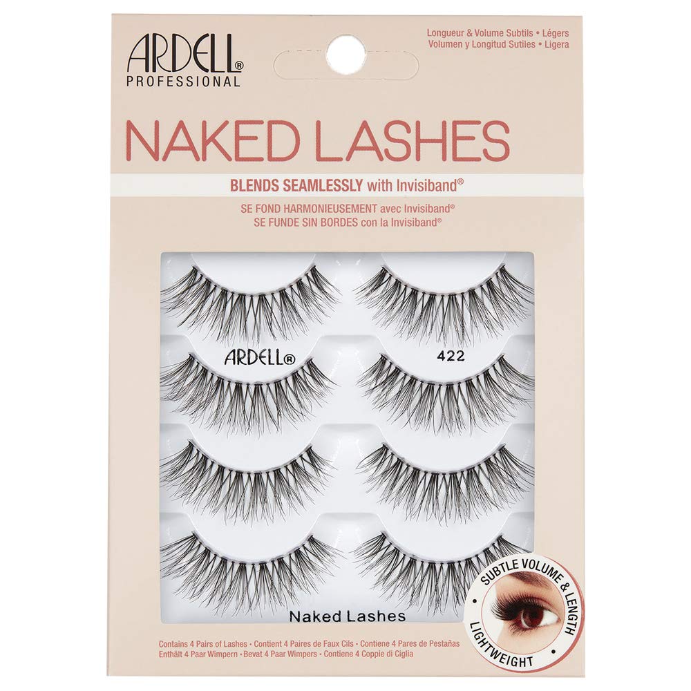 Ardell False Eyelashes Naked Lash 422 4 Pairs Multipack Black Natural Lashes Subtle Volume Subtle Length Super Soft Comfortable Invisiband Mid-Length With Wispies Vegan-Friendly Cruelty-Free Lashes