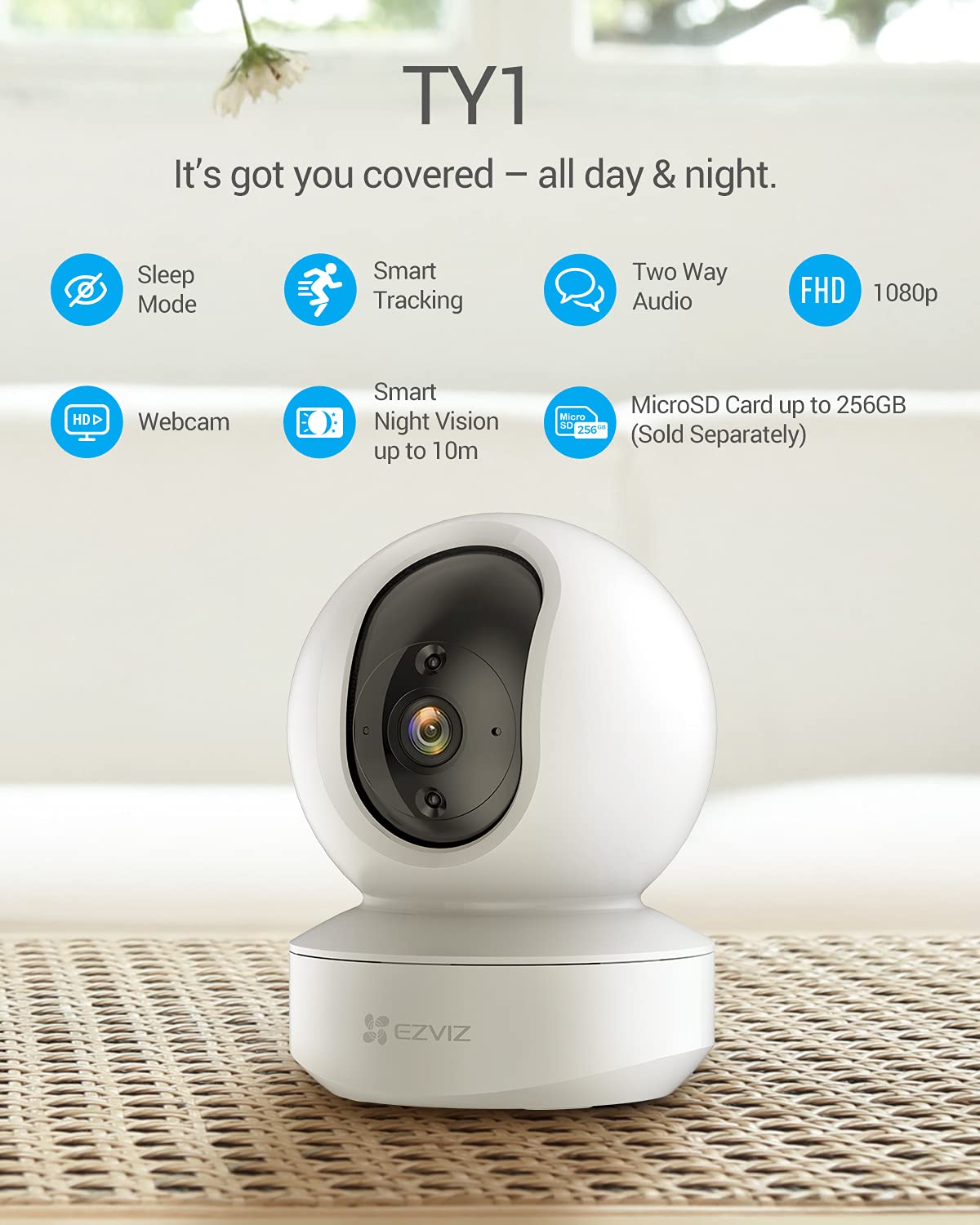 EZVIZ Security Camera Indoor Pan/Tilt, 1080P Baby Pet Monitor with Motion Detection, Auto Tracking, 2-Way Audio, 10m Night Vision, Works with Alexa(TY1)