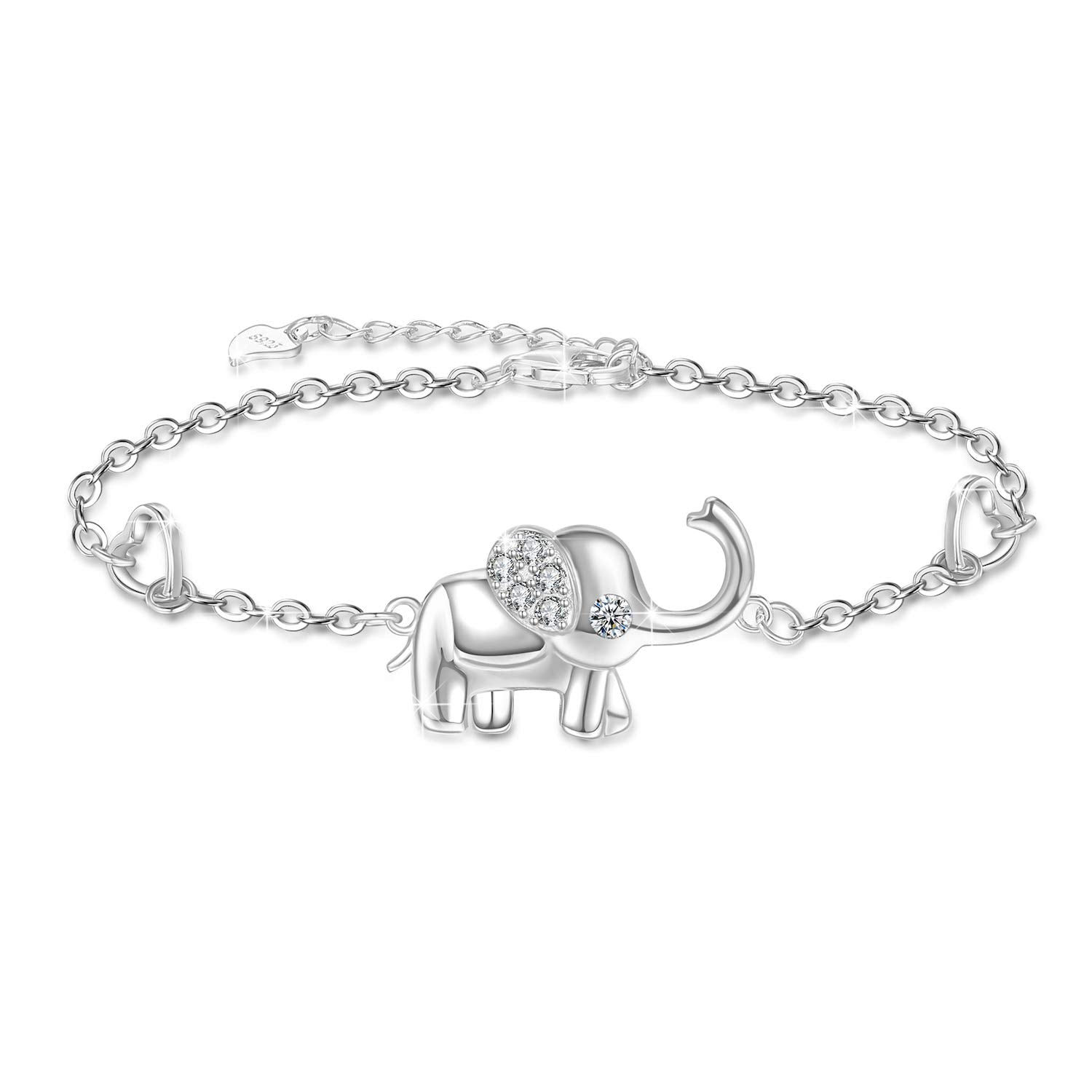 Women Elephant Bracelet, 925 Sterling Silver Adjustable Charm Bracelet For Women Girls