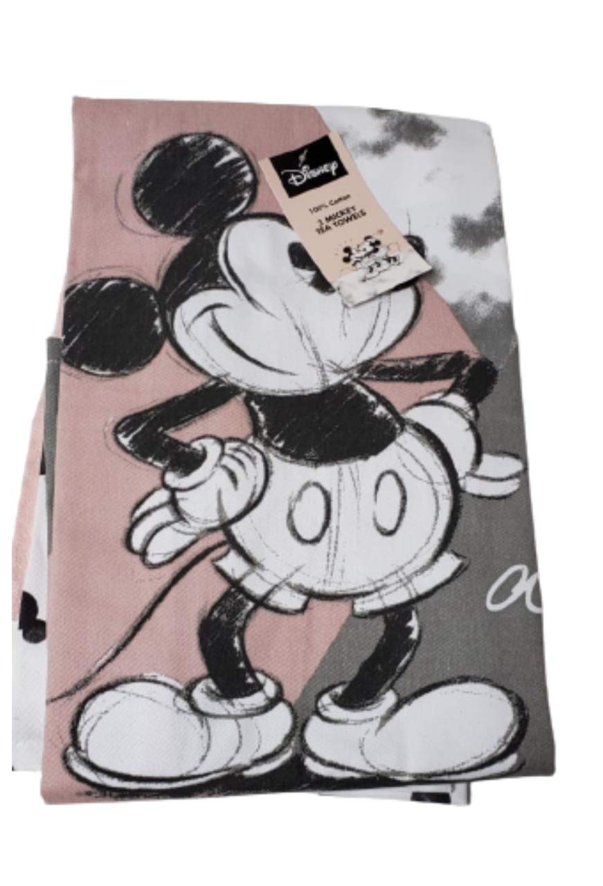 Divas World Disney Mickey Mouse Tea Towels 100% Cotton Set Of 3 Towel Pink/Grey/White