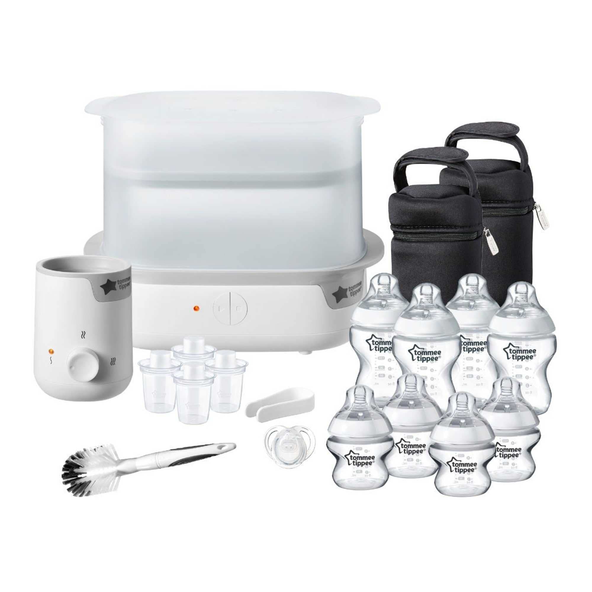 Tommee Tippee Complete Feeding Set, Super-Steam Electric Steriliser, Baby Bottle and Food Warmer, Baby Bottles and Accessories, White