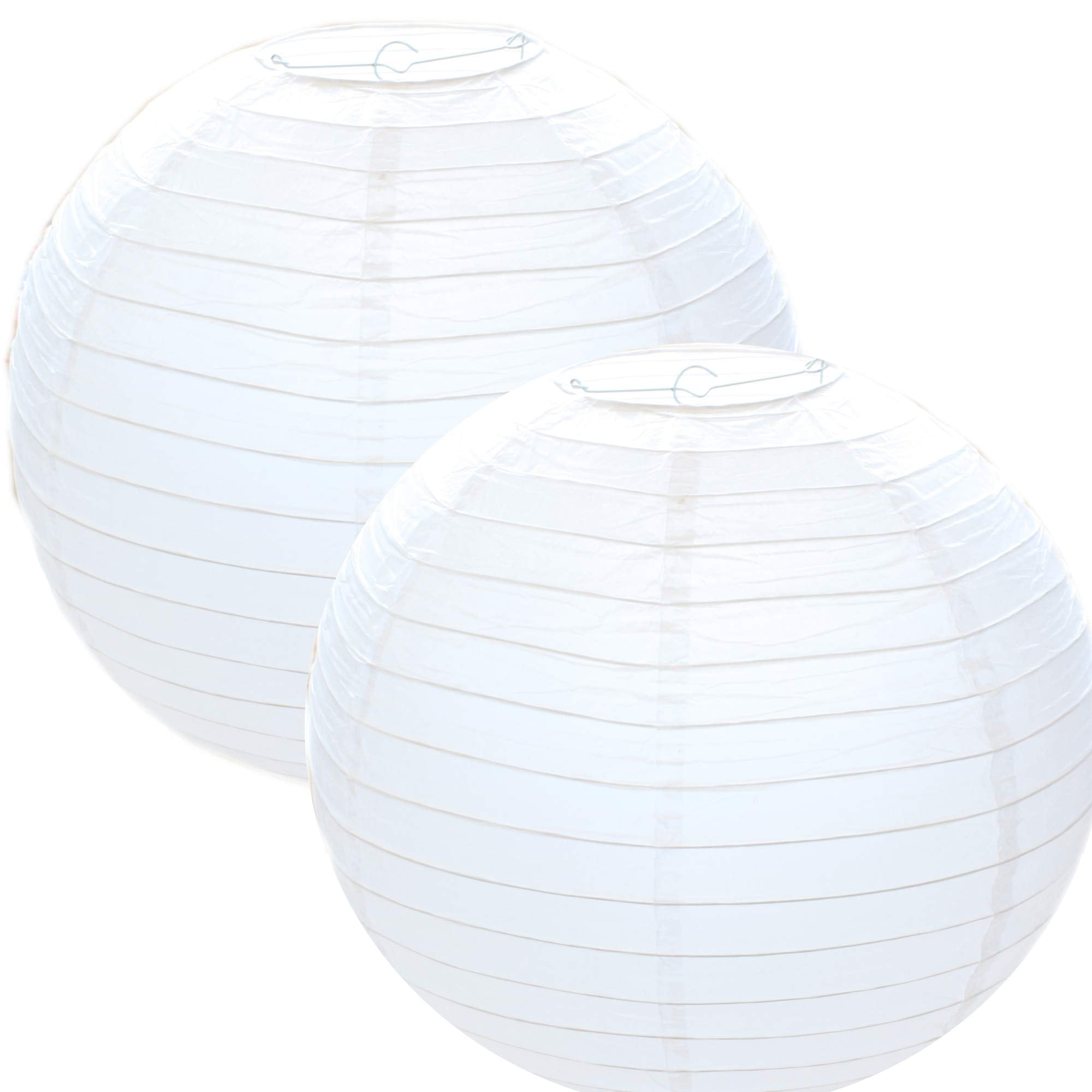 2X Japanese Style White Round Paper Ribbed Lampshades 40cm / 16"