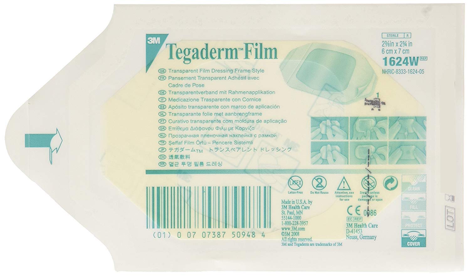 Tegaderm Sterile Transparent Film Dressing Frame Wounds Dressing | 6 x 7 cm | 2-3/8 X 2-3/4 Inches | 1624W & 1632P-10 | Various Pack Size 25s | 50s | 100s (25)