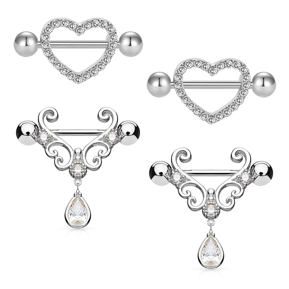 JFORYOU 14G Nipple Bars Surgical Steel Nipple Bar Rings Synthesis Opal Nipple Shield Barbell Piercing Jewelry for Women