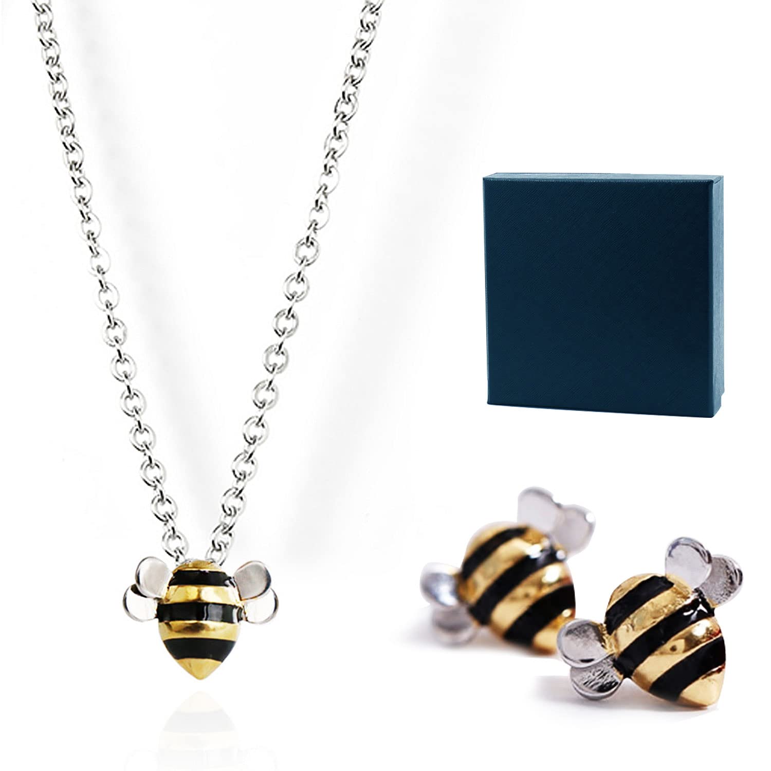 Newsmy Bumble Bee Necklace Gifts for Women Bee Necklace 925 Sterling Silver Bee Earrings Bee Jewellery Bumble Bee Gifts for Girls Women Mothers Day Gifts