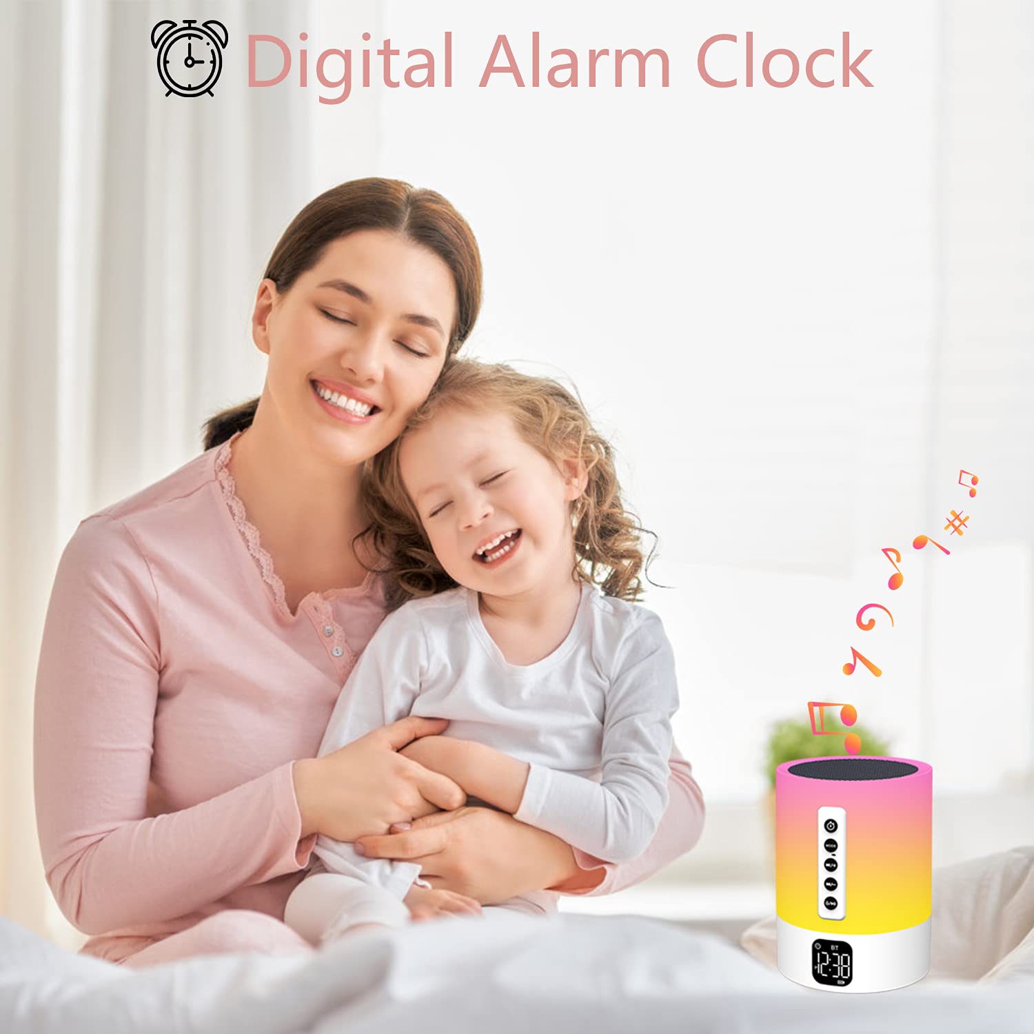 Night Light Bluetooth Speaker, Alarm Clock Bluetooth Speaker,Bedside Lamp with Alarm Clock,White Noise Machine,Dimmable Color Changing Table Lamp Bedroom Gifts for Teenage Girls Boys Kids Women Teens