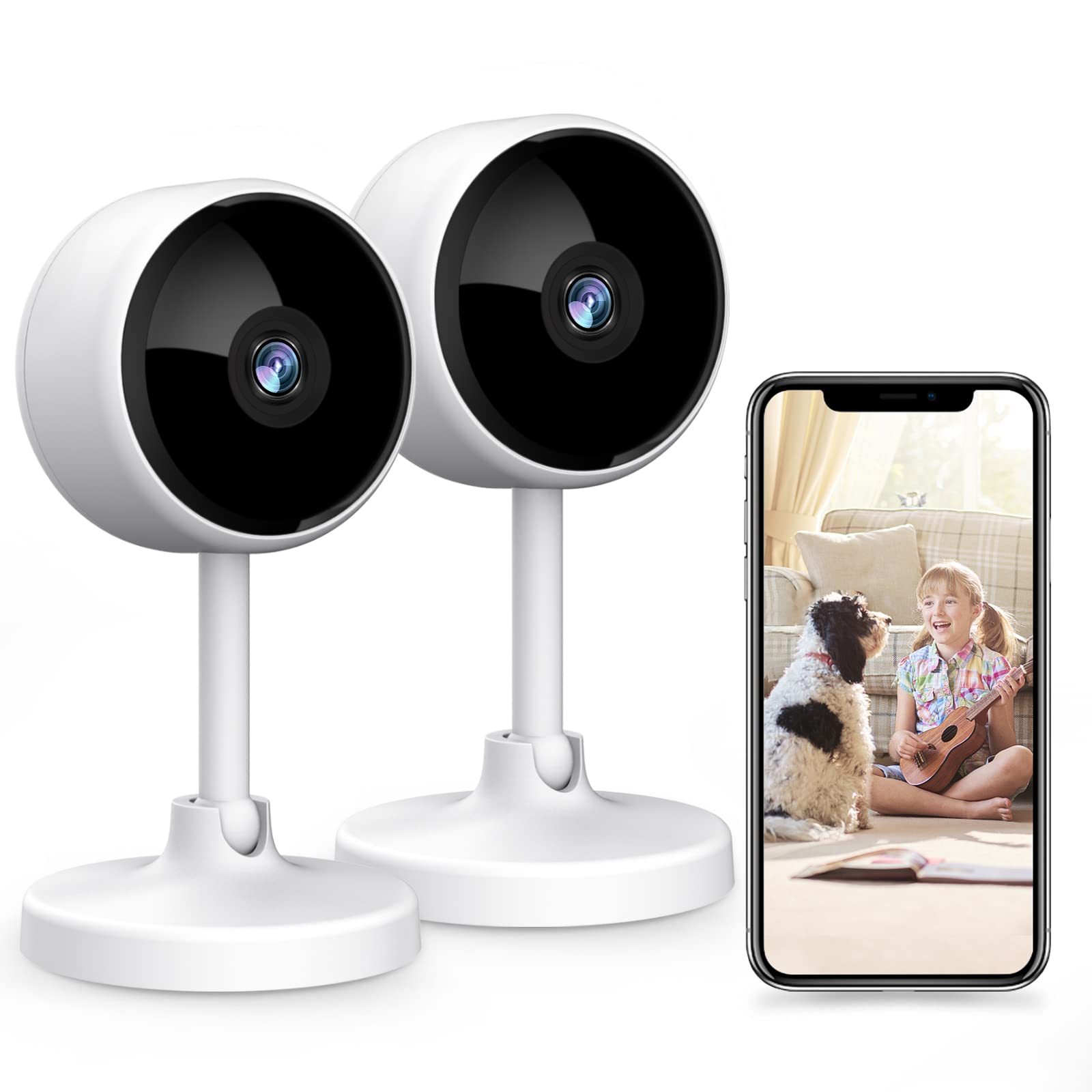 Security Camera 2 Pack, [2022 New] Crzwok 1080P Wifi Camera Indoor Baby Monitor with IR Night Vision, Human Motion Detection, 2 Way Talk, Wireless Dog Camera for baby /Pet/Elderly