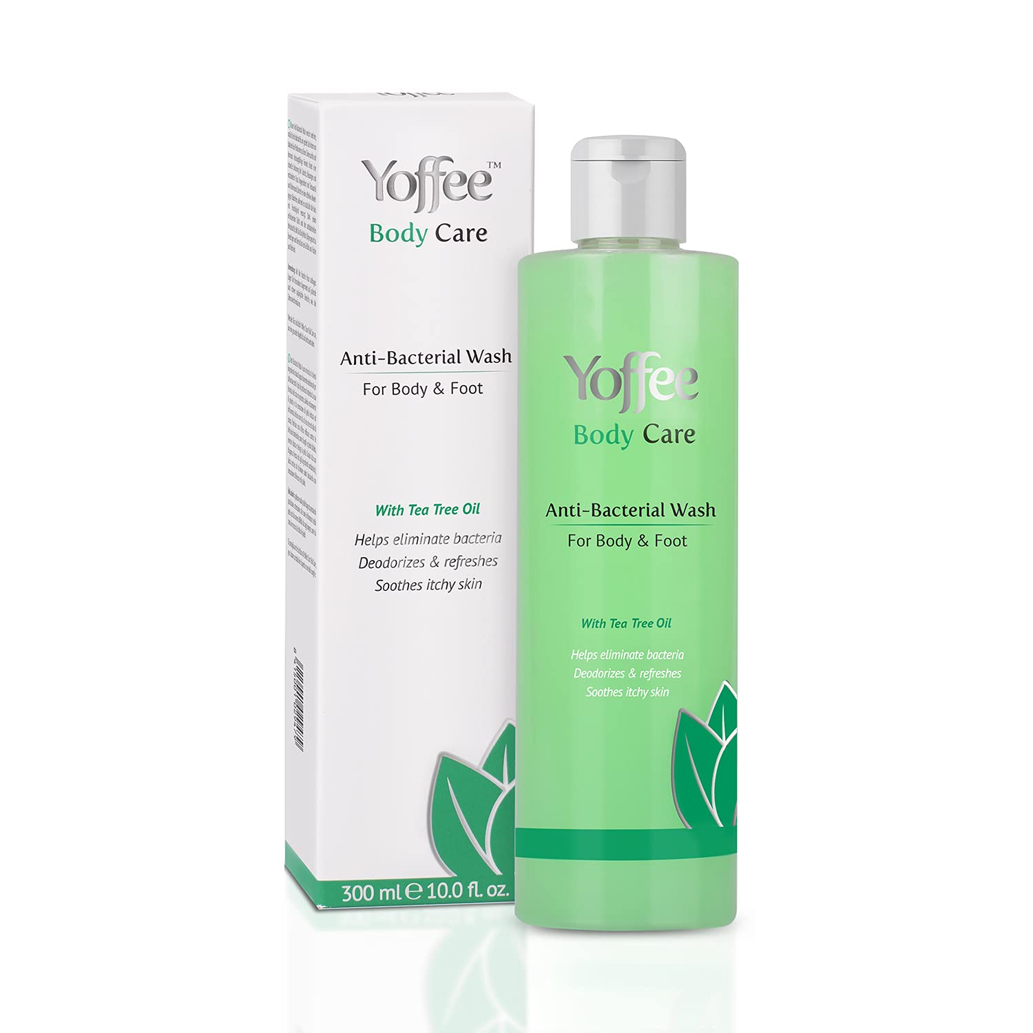 Yoffee Body Care - Antibacterial Wash for Body and Foot - Eliminates body odour - Relieves itching, irritations and inflammations with pure Tree Tea Oil and Mint / 300ml - Made in Spain