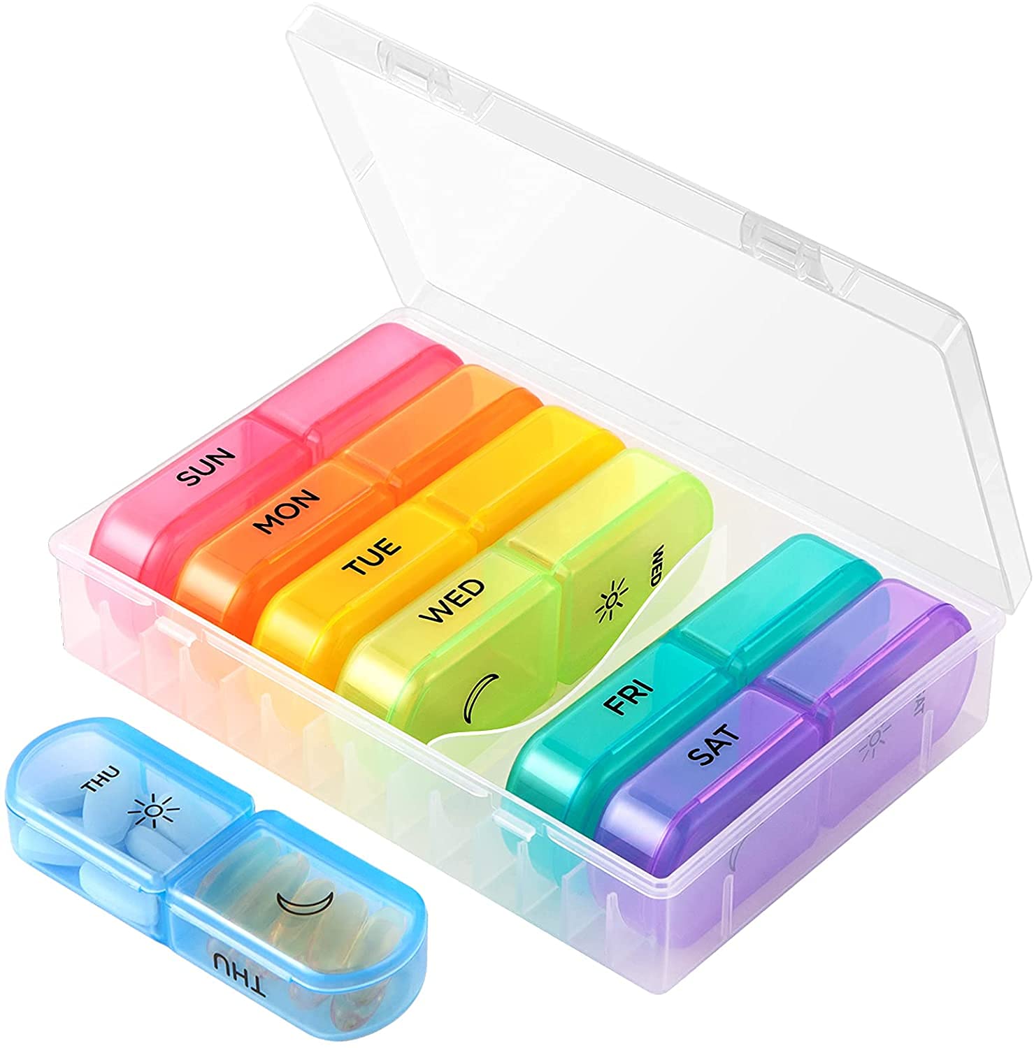 Extra Large Weekly Pill Organizer 2 Times a Day, 7 Day Pill Box Case AM PM Portable Travel Medicine Organizer Box Big Compartments for Pills Vitamin Fish Oil Supplements Arthritis Friendly