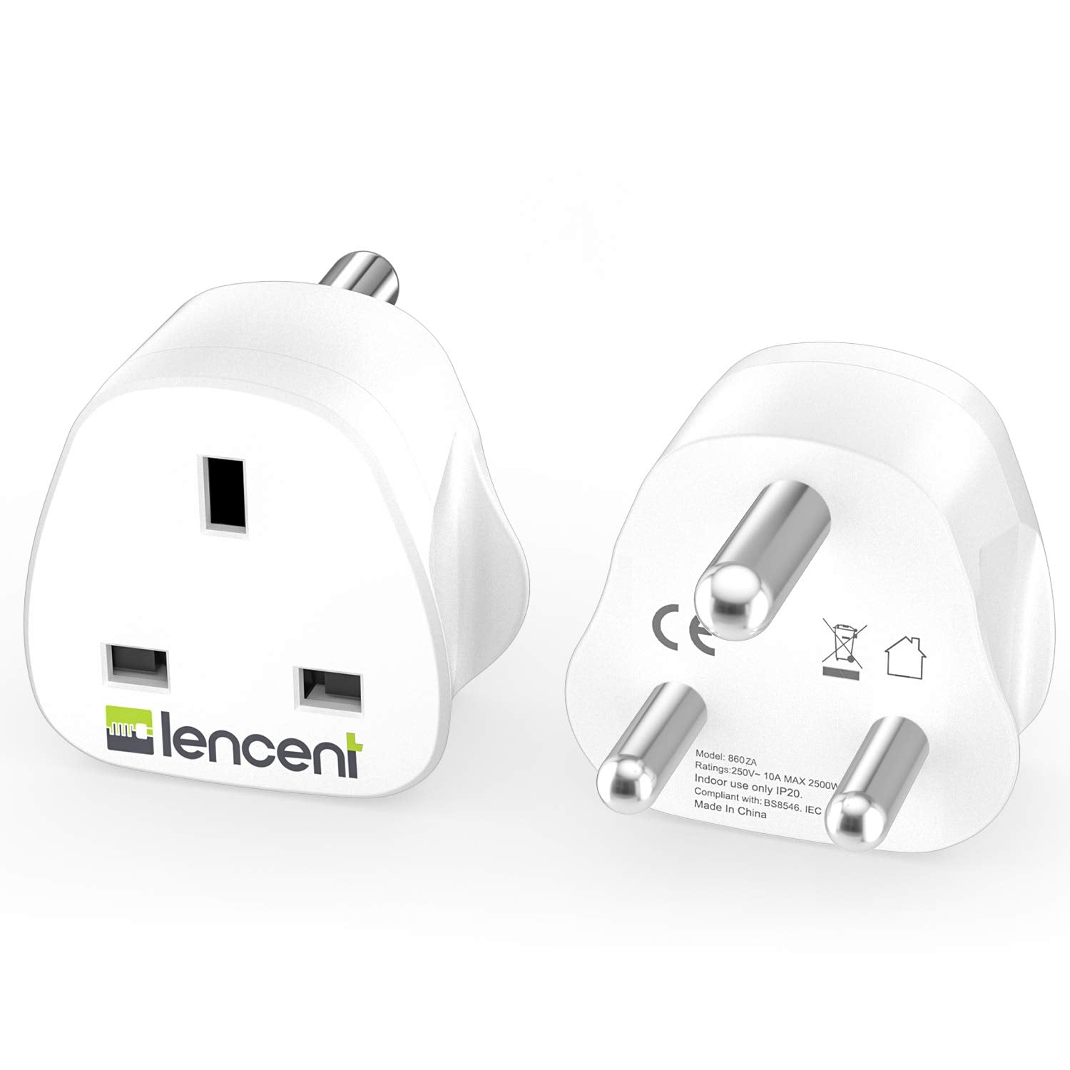LENCENT 2X UK to South Africa Plug Adapter, Grounded SA Travel Adapter for South Africa, Namibia, Swaziland, Lesotho, Bhutan, Botswana, Mozambique and more (Type M)