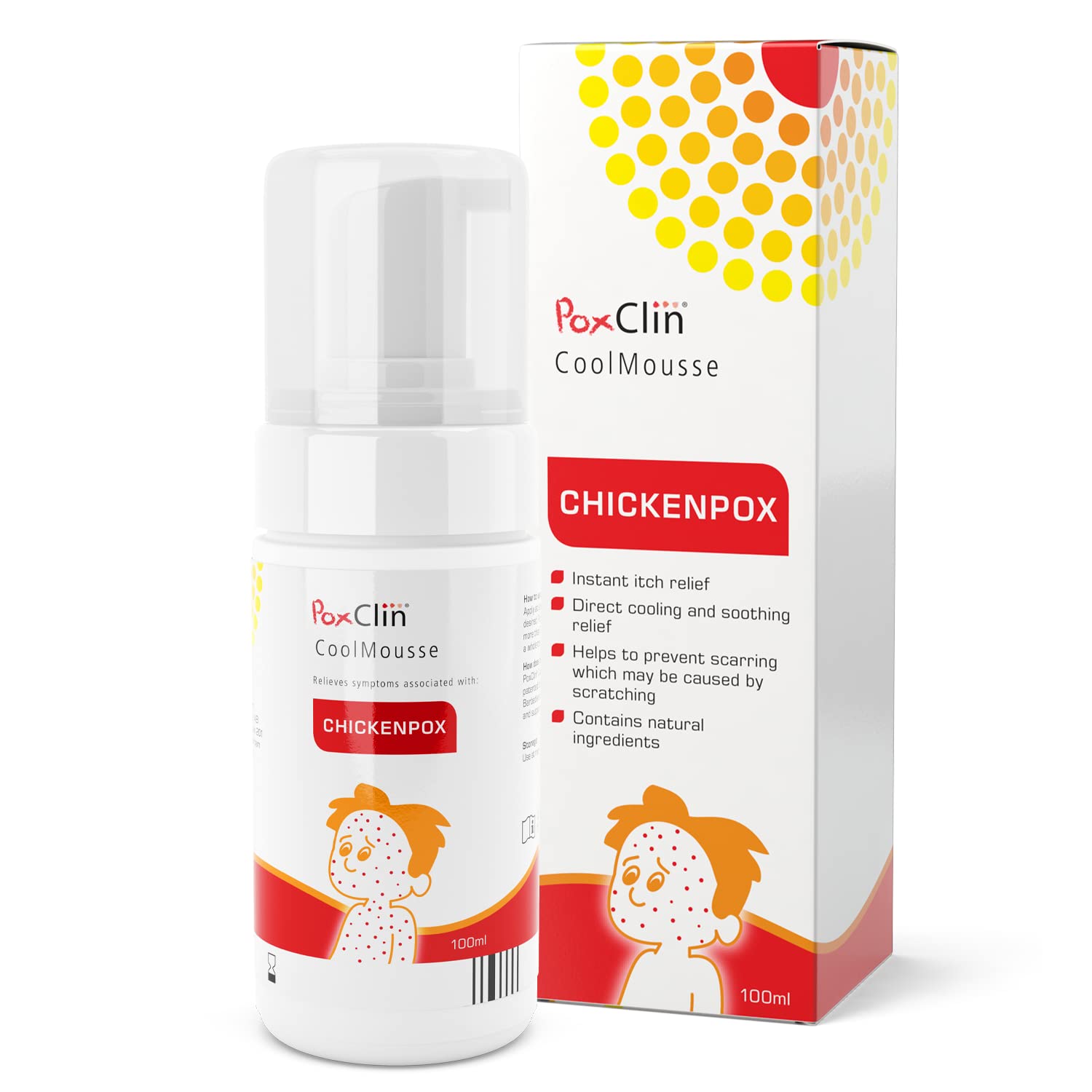 PoxClin CoolMousse Chicken Pox Treatment for Children - Chicken Pox Relief Kids - Relieve Symptoms and Itch of Chickenpox - Natural Ingredients - Cool Mousse Chicken Pox Cream Alternative - 100 ml