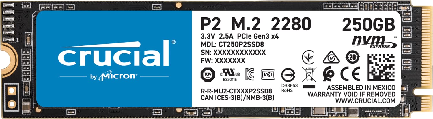 Crucial P2 CT250P2SSD8 SSD Internal 250GB, Speeds up to 2400MB/s (3D NAND, NVMe, PCIe, M.2)