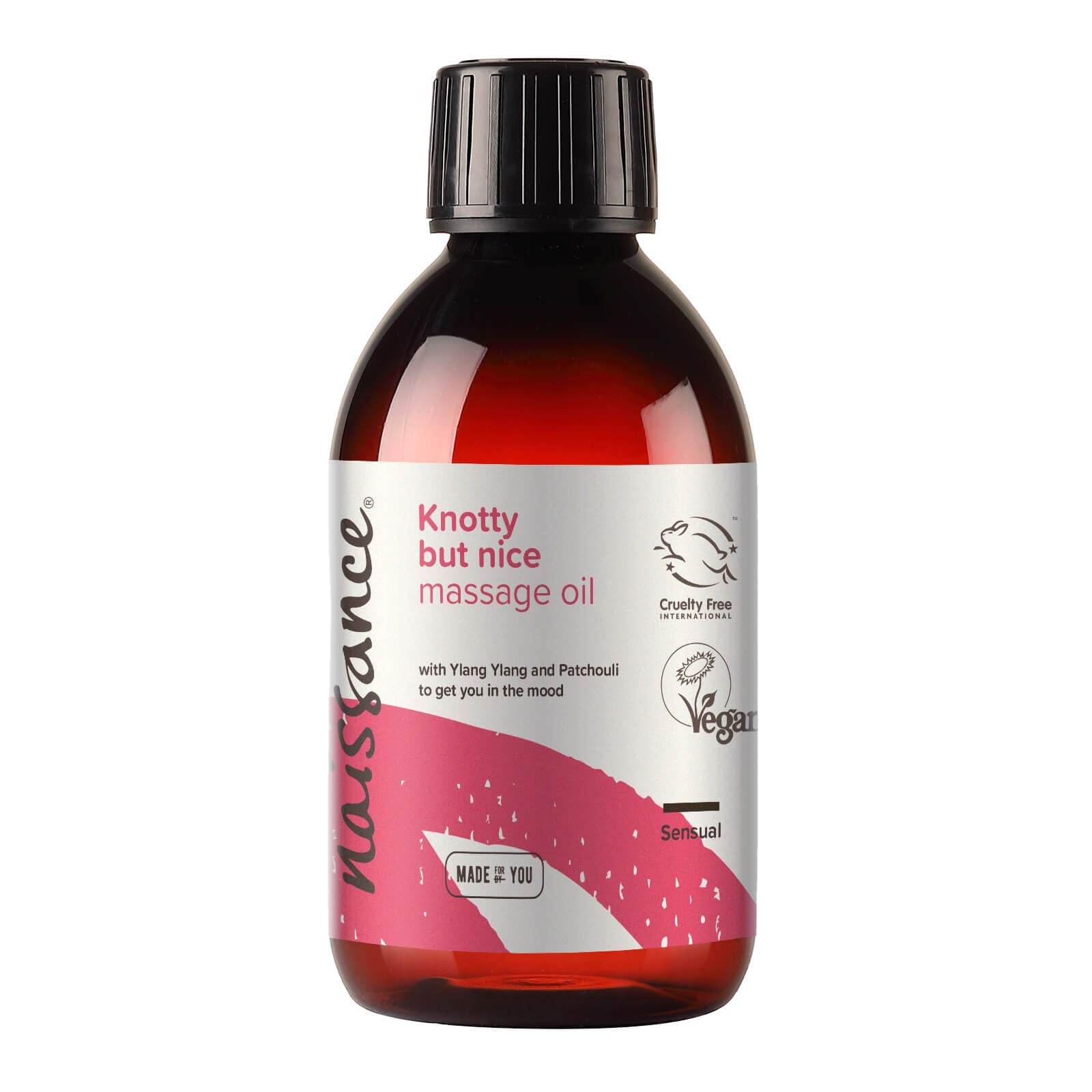 Naissance 'Knotty But Nice' Massage Oil 250ml, 100% Blend of Grapeseed with Ylang Ylang, Patchouli, Clary Sage, Orange, Grapefruit, Frankincense, Black Pepper Essential Oils