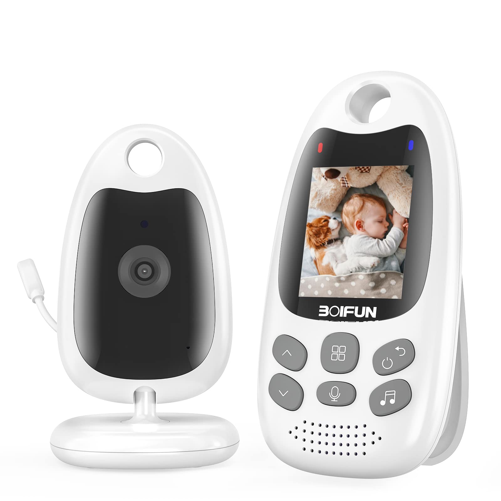 Baby Monitor with Camera, Wireless Video Baby Monitor with 2 inch LCD Screen, VOX Mode, Rechargeable battery, Night Vision, Two-way Talk, Feeding Reminder, Temperature, 8 Lullabies, Baby/Elder/Pet