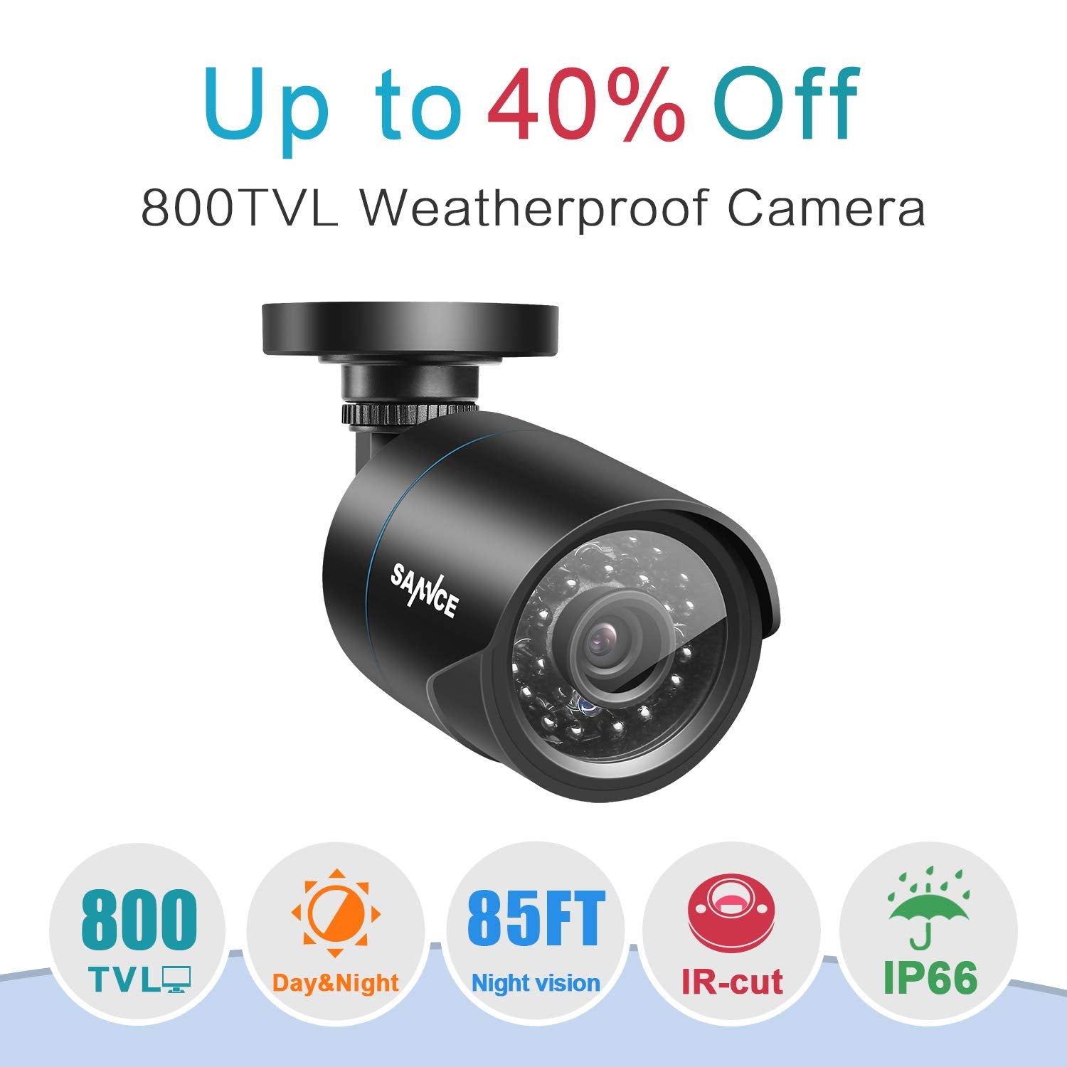 SANNCE 800TVL Security CCTV Bullet camera for Surveillance system, 100ft 30m Super Night Vision, 3.6 MM Lens Weatherproof IP66 Casing