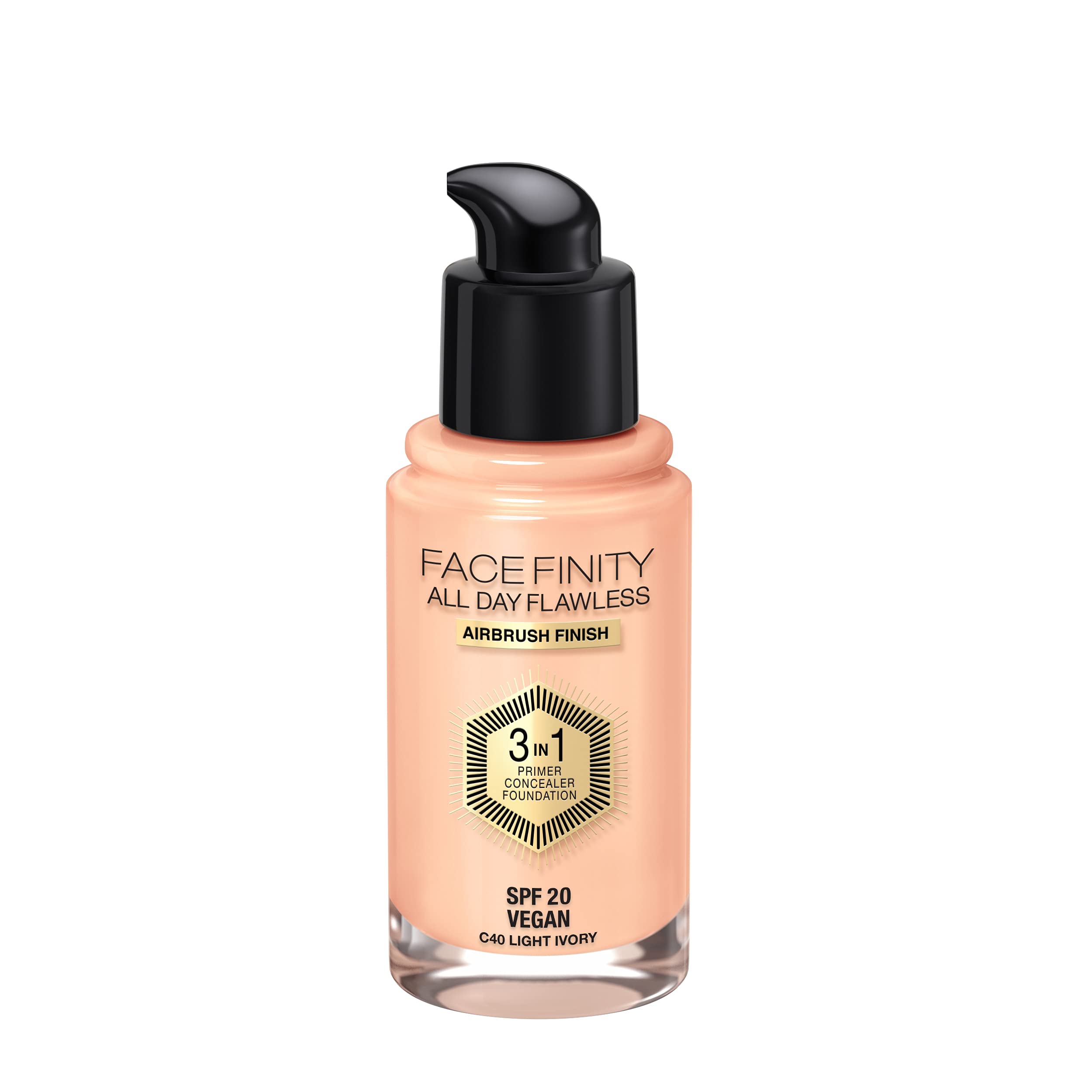 Max Factor Facefinity 3-in-1 All Day Flawless Liquid Foundation, SPF 20 - 40 Light Ivory, 30 ml