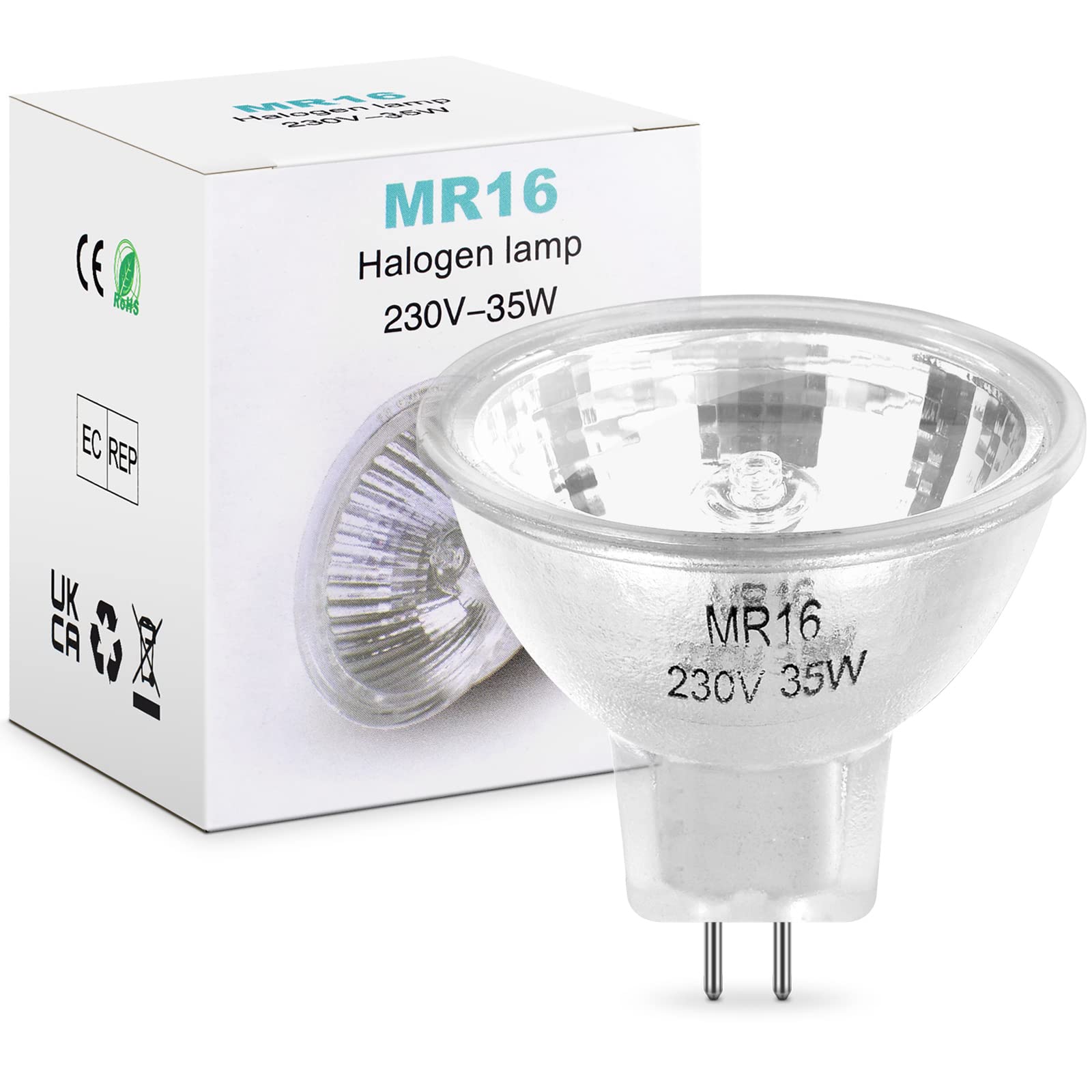 [8 Pack] MR16 Halogen Bulb, BROTOU Dimmable 35W 230V 400LM GU5.3 Spotlight Bulb, 2700K Warm White, 2 Pin Base Bulb for Ceiling Light, Wall Light, No Need of Transformer [Energy Class C]