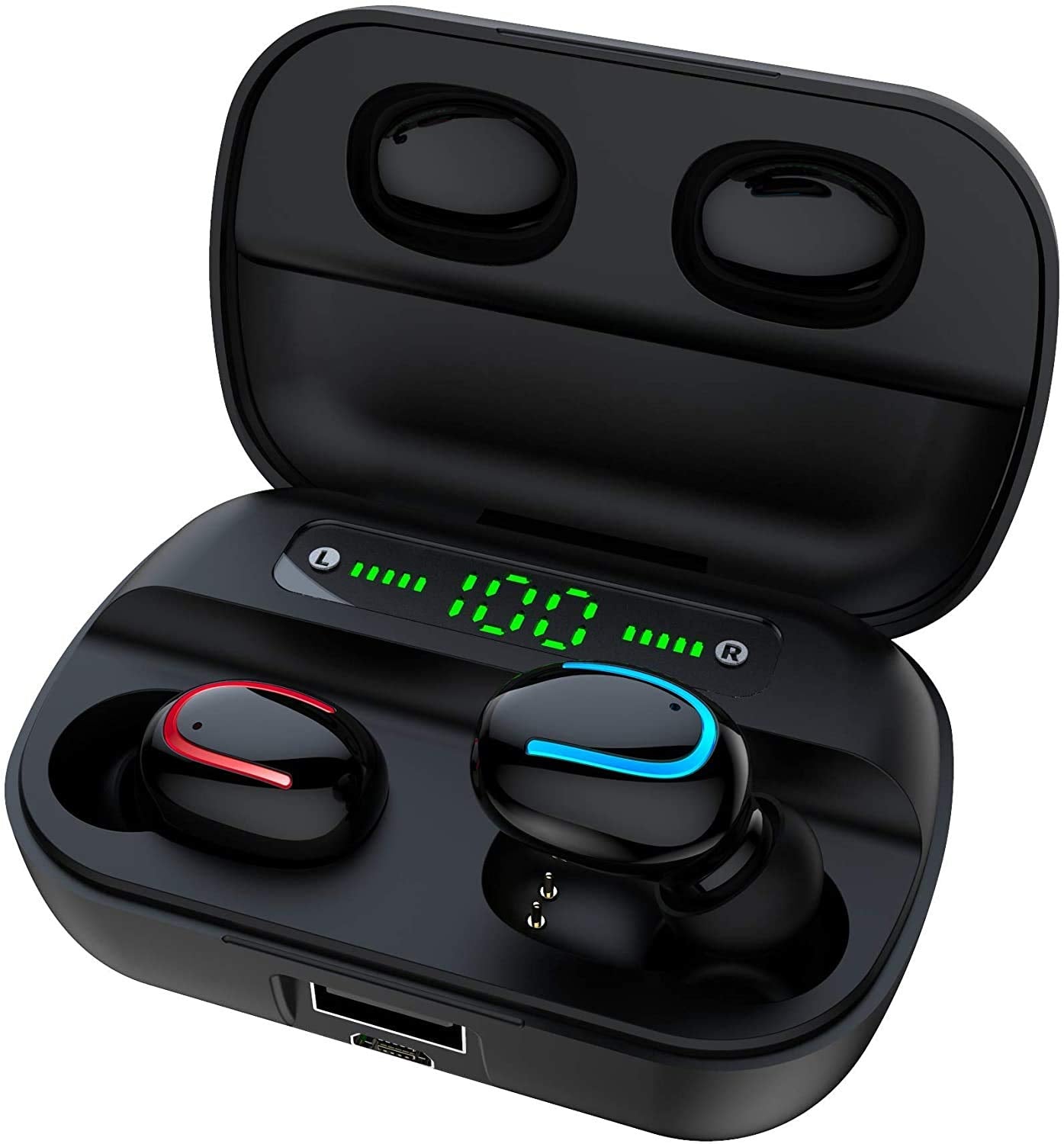 Wireless Earbuds, GOSCIEN Headphones Wireless Immersive Bass Sound Bluetooth 5.1 Headphones with Noise Cancellation Mic, IPX5 Waterproof Bluetooth Earphone with Charging Case for Work, Sports